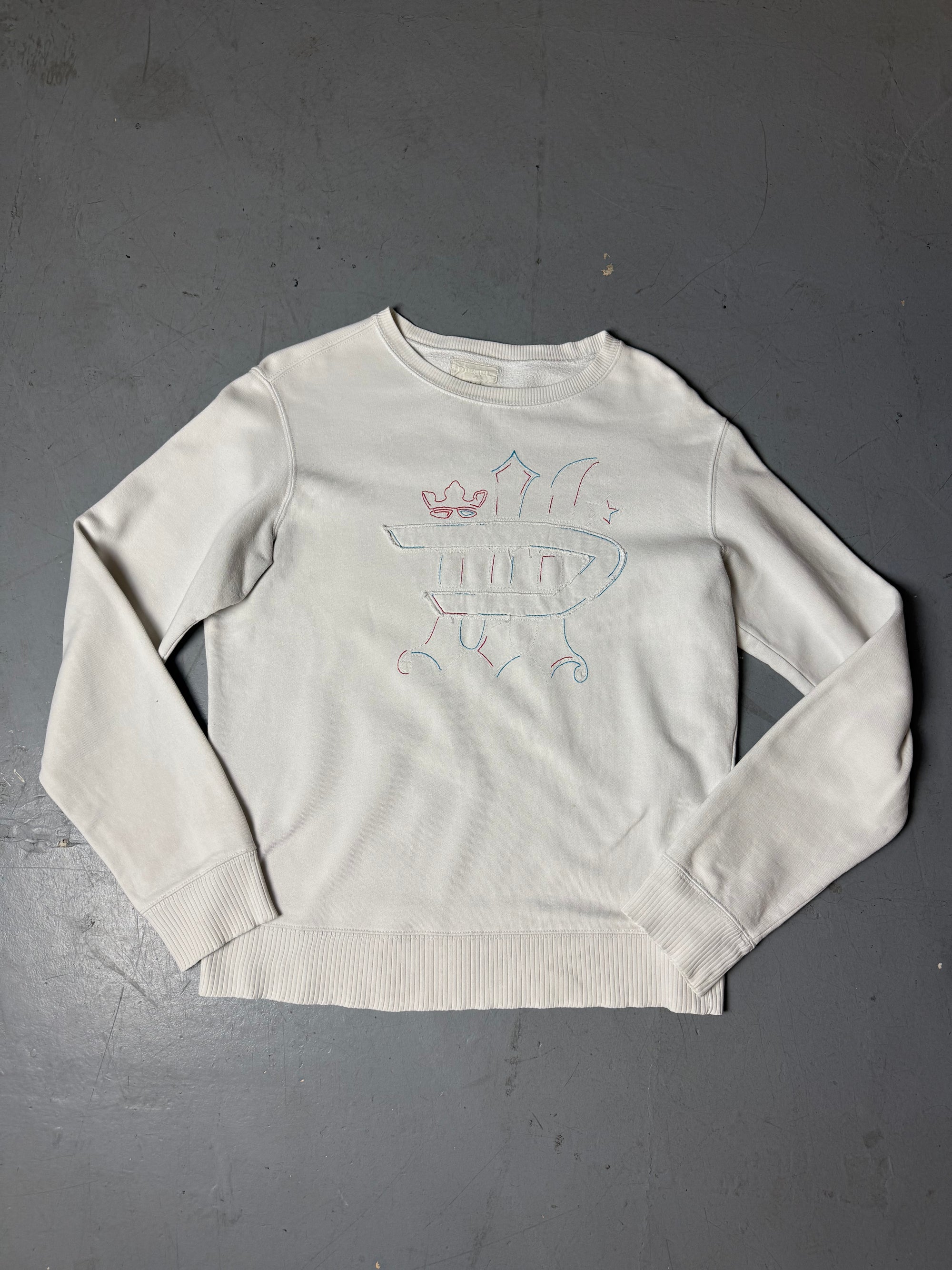 Vintage White Diesel Logo Crewneck Sweater M/L