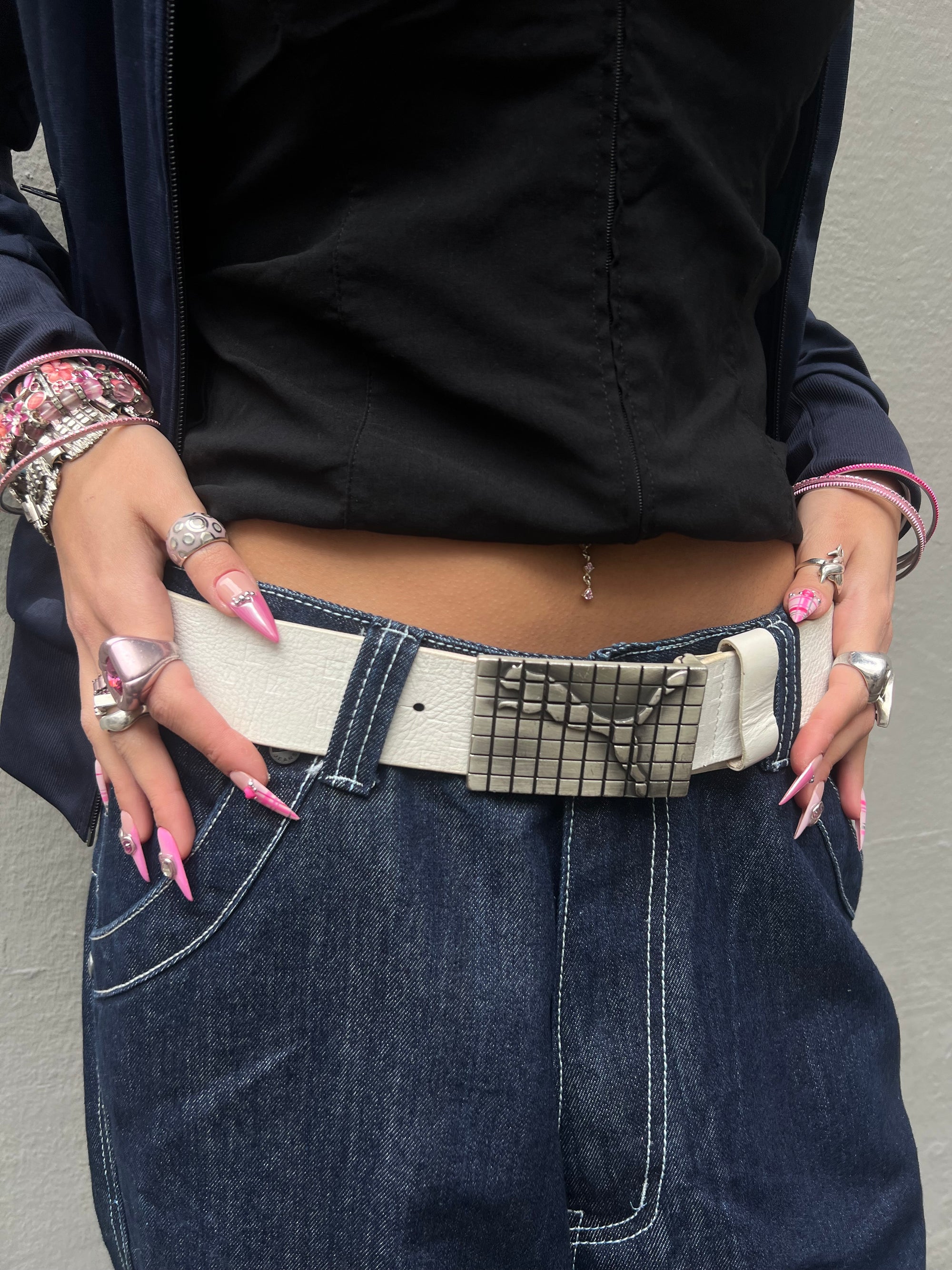 Vintage Puma Big Buckle White Leather Belt