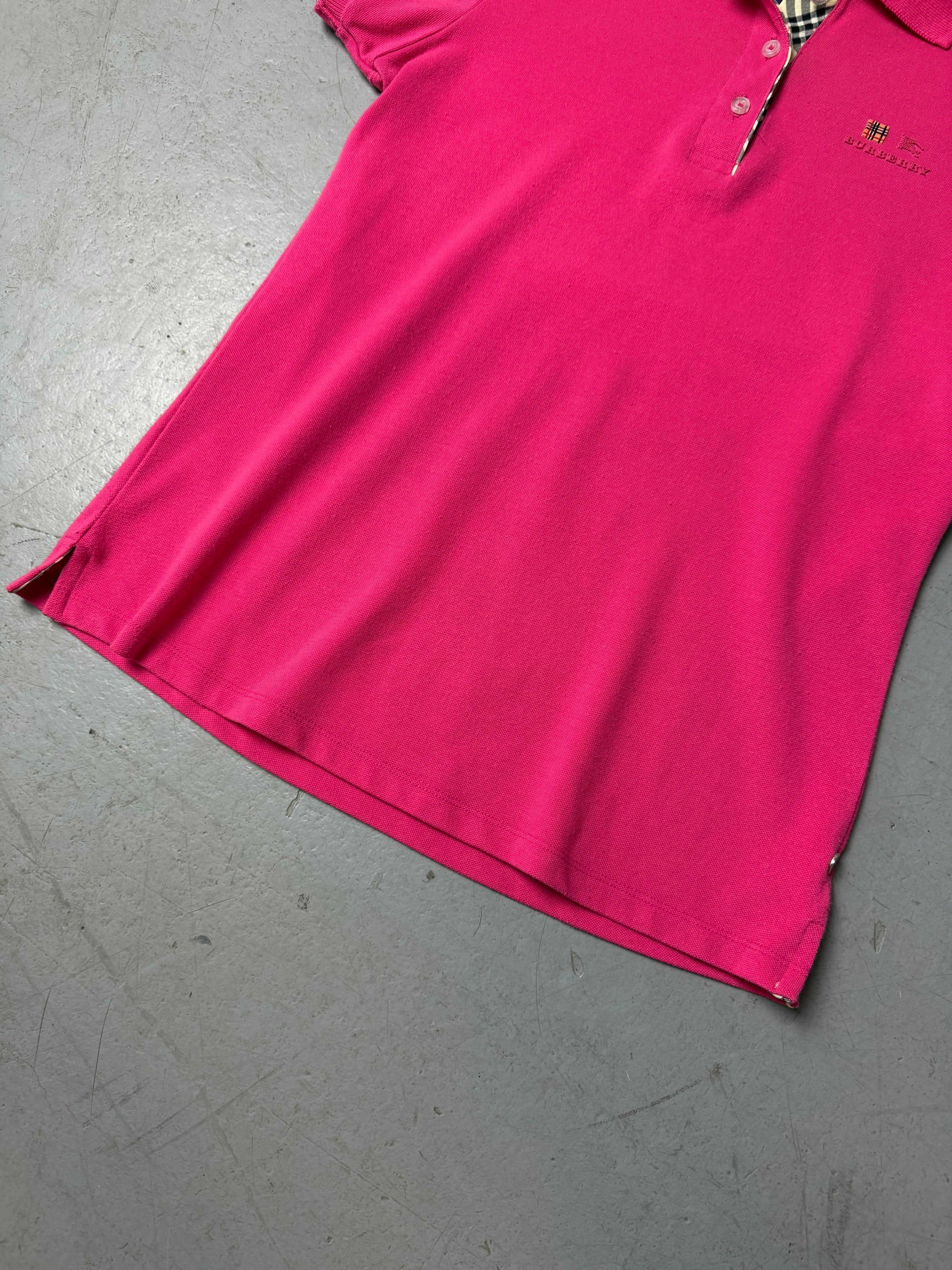 Vintage Burberry Pink Polo Shirt for girls. Y2K Second Hand 2000s Fashion 