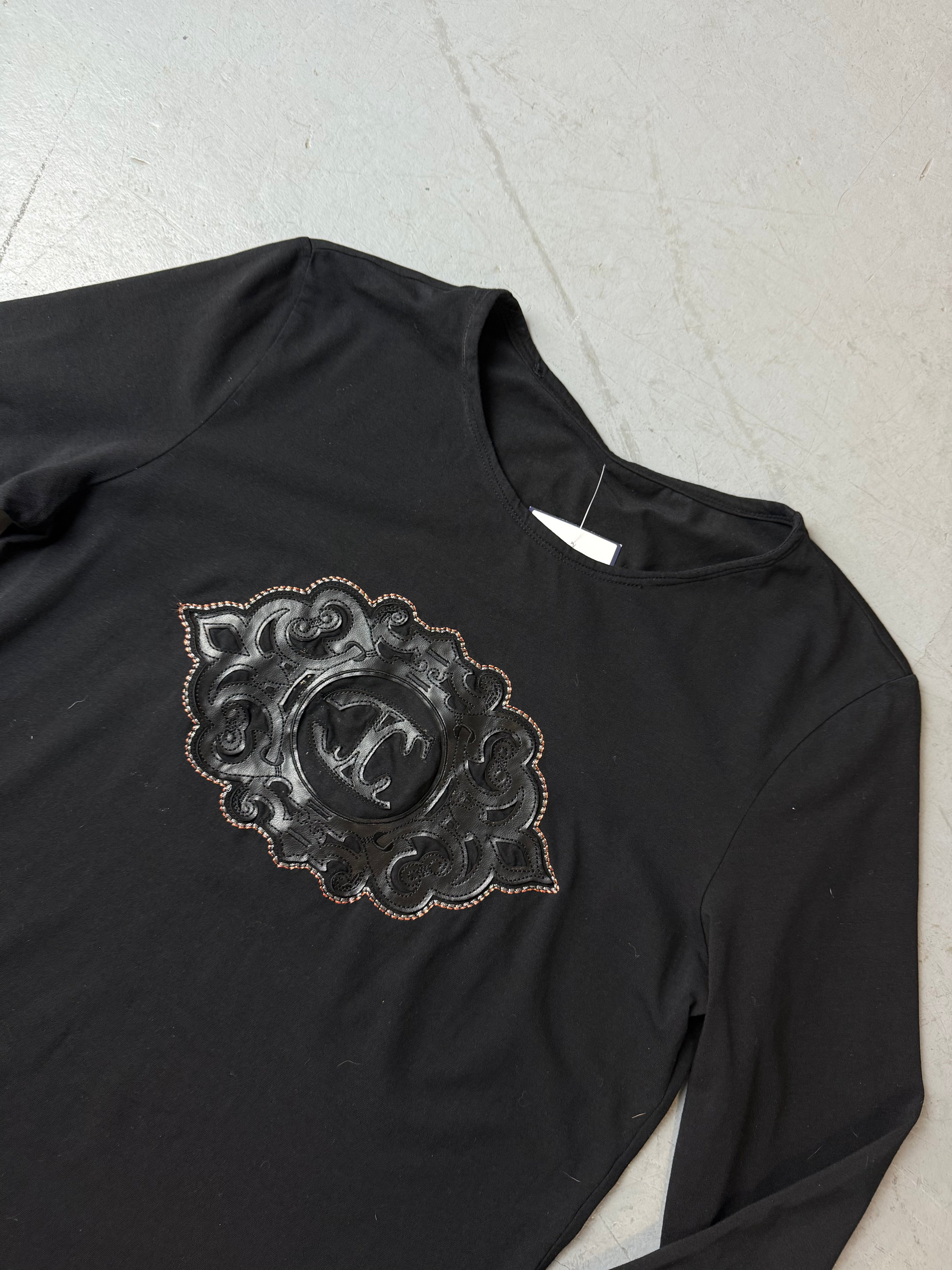 Vintage Just Cavalli Black Longsleeve mit Print für Damen. Y2K Second Hand 2000s