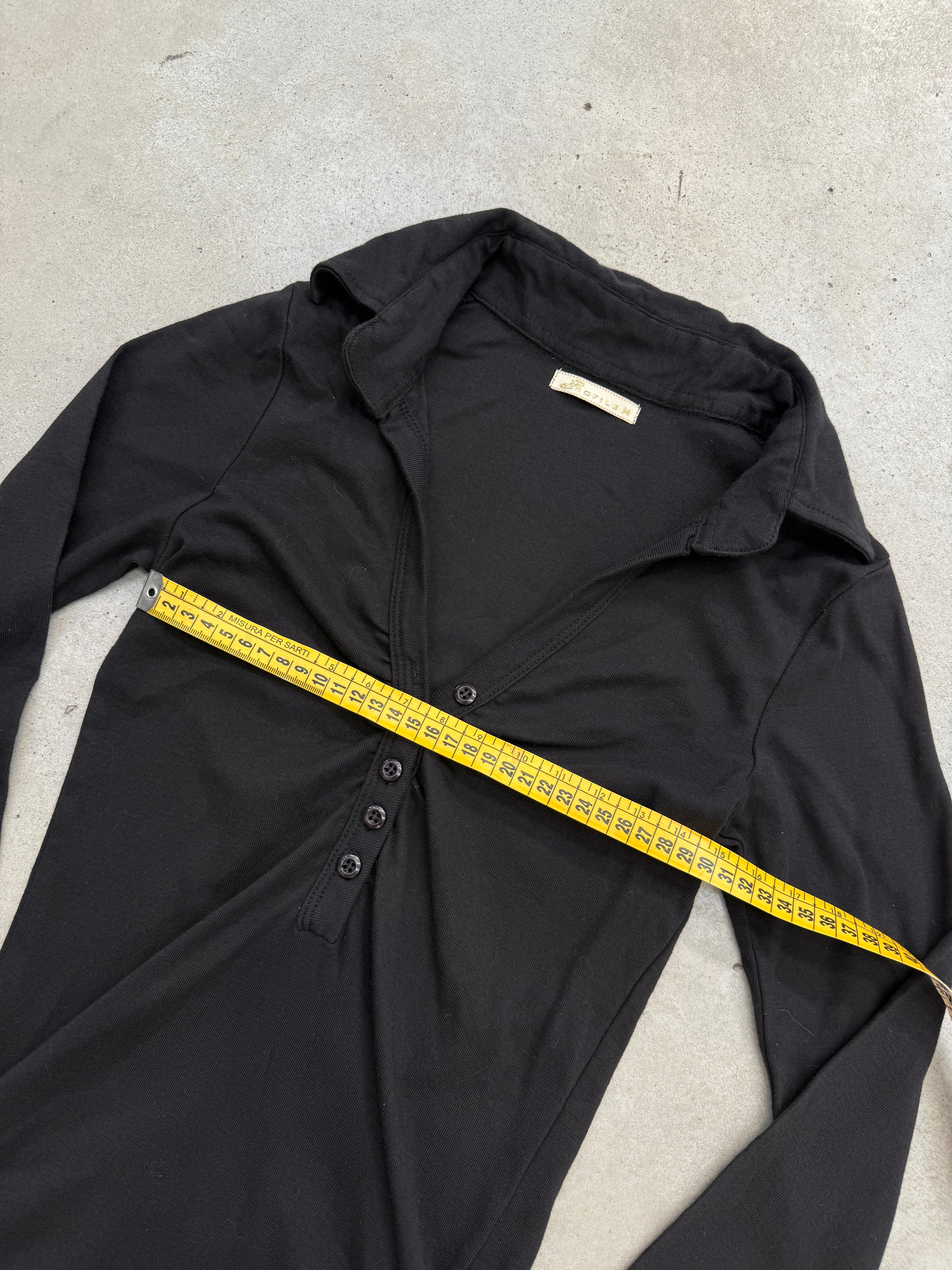 Vintage Black Button Up Longsleeve für Damen. Y2K Second Hand 2000s Fashion