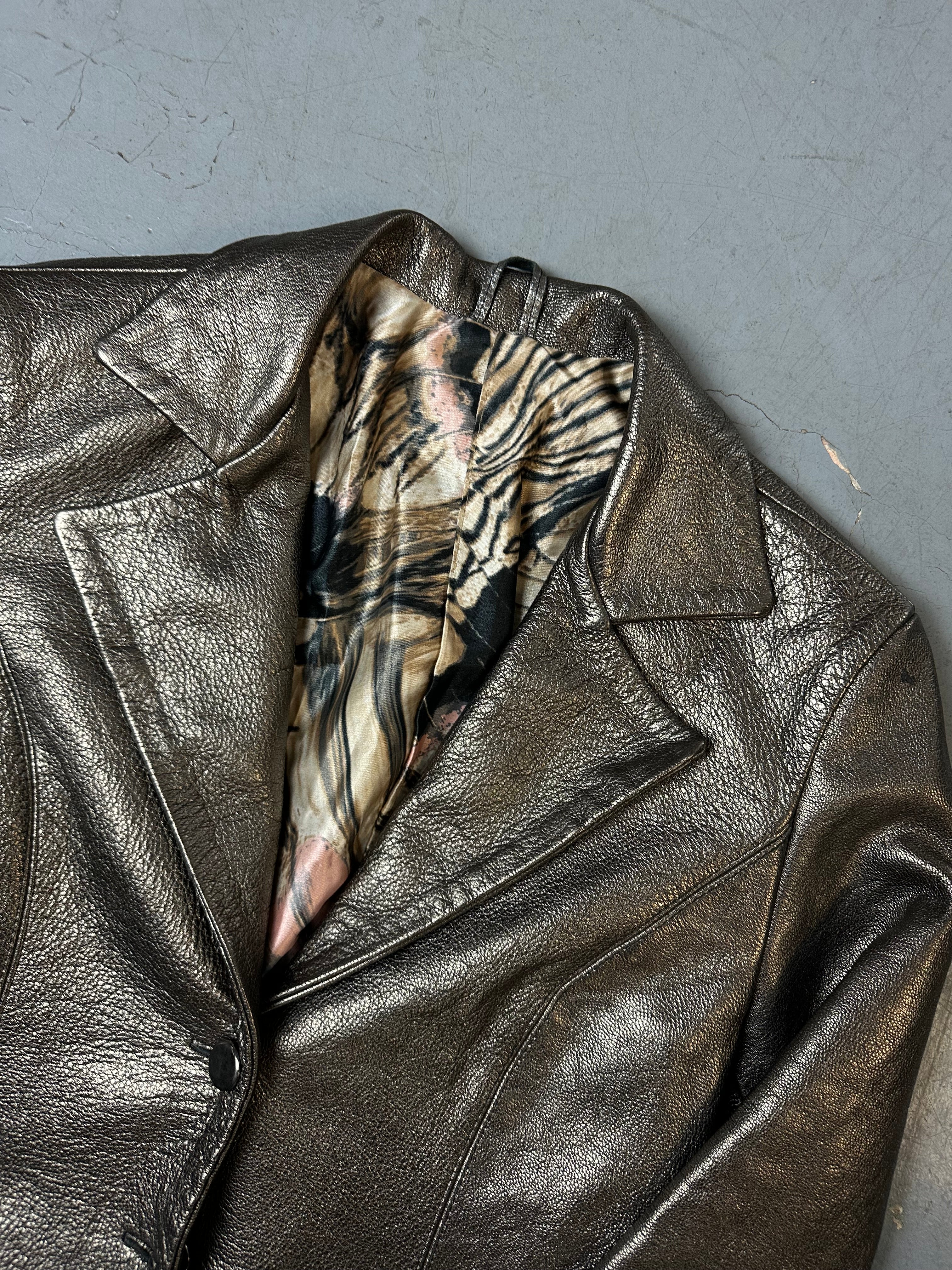 Vintage Gold Shimmery Faux Leather Blazer S/M