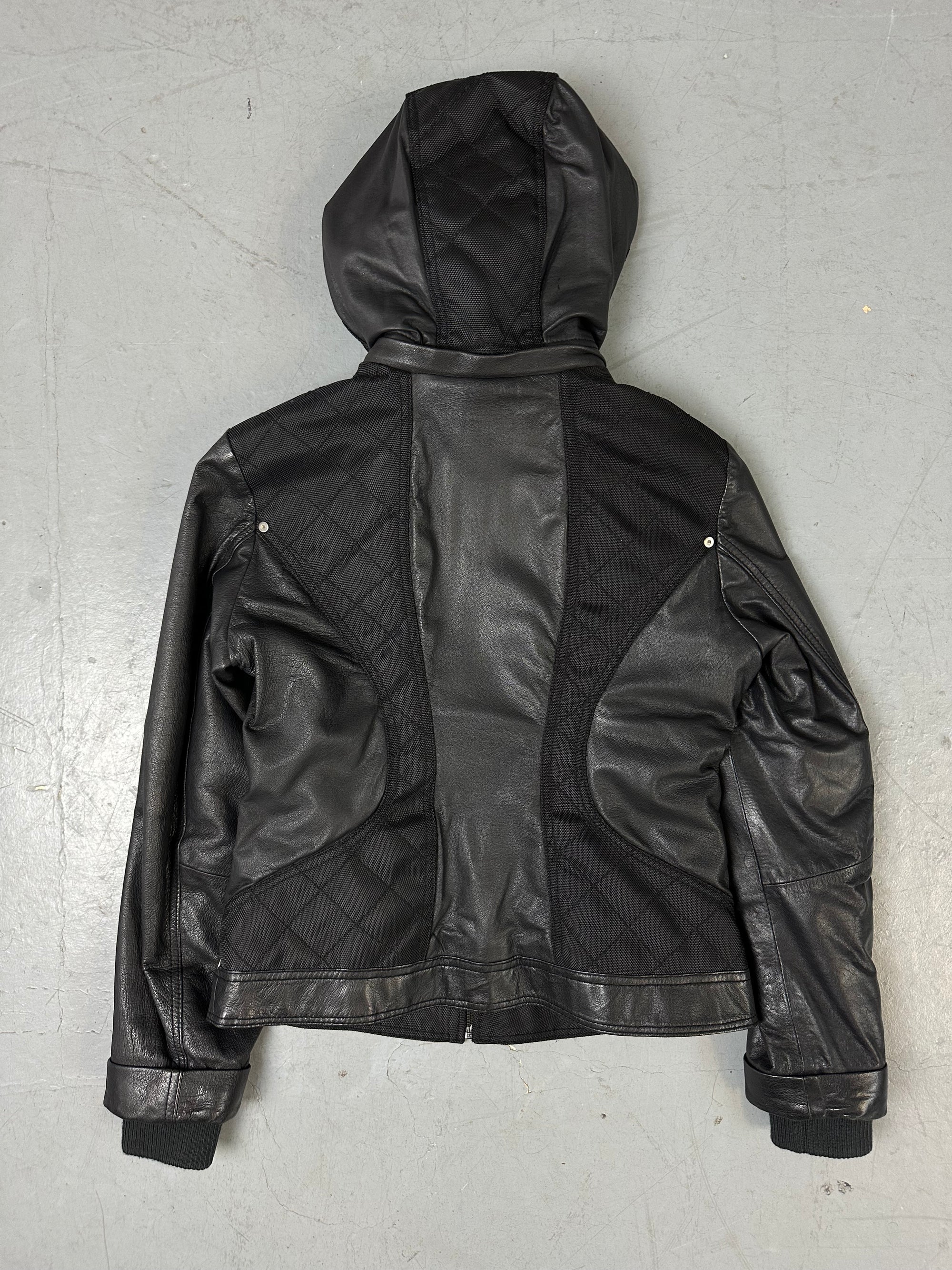 Vintage Black Hooded Leather Jacket XS/S
