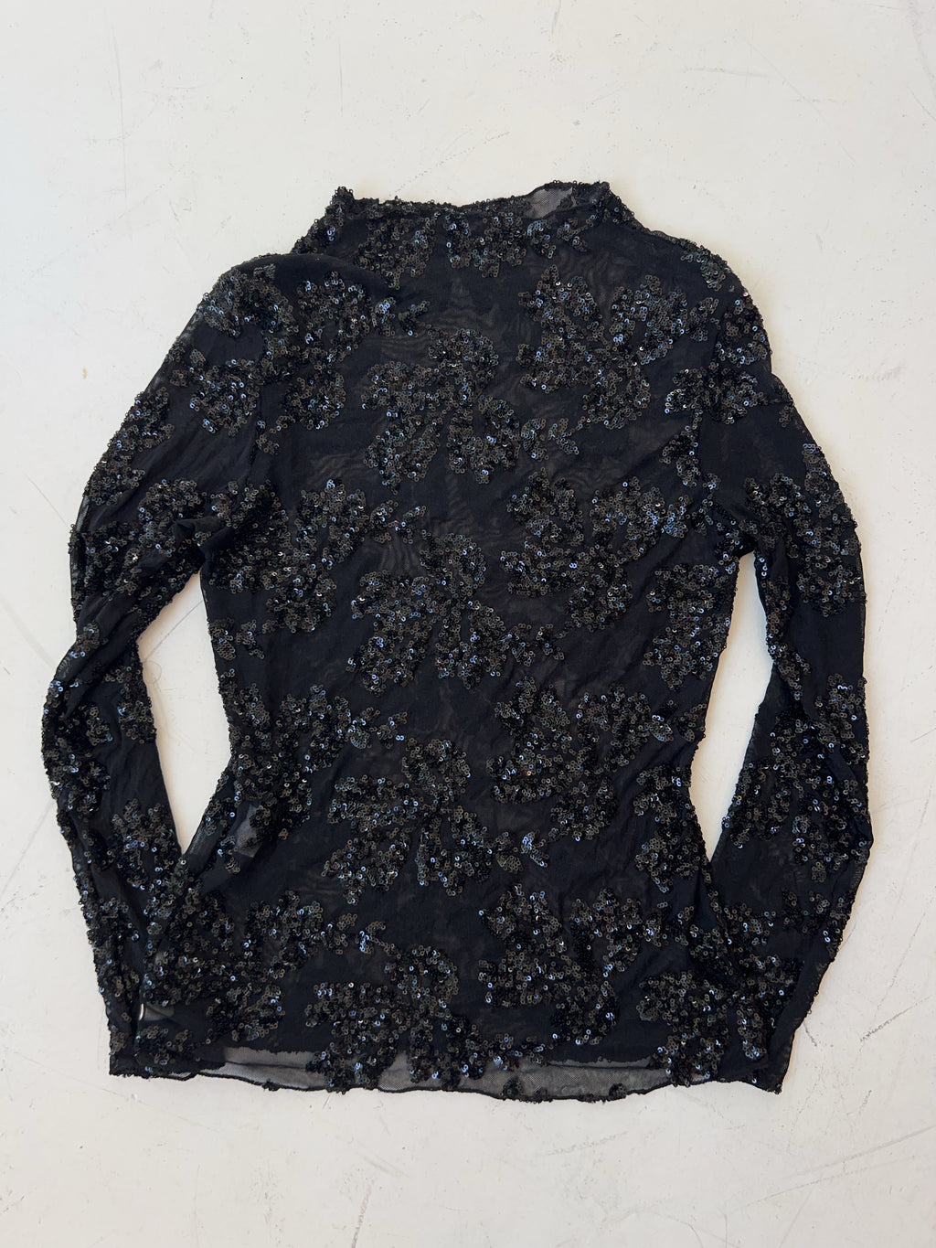Vintage Mesh Pailetten Longsleeve für Damen. Y2k Second Hand 2000s Fashion.