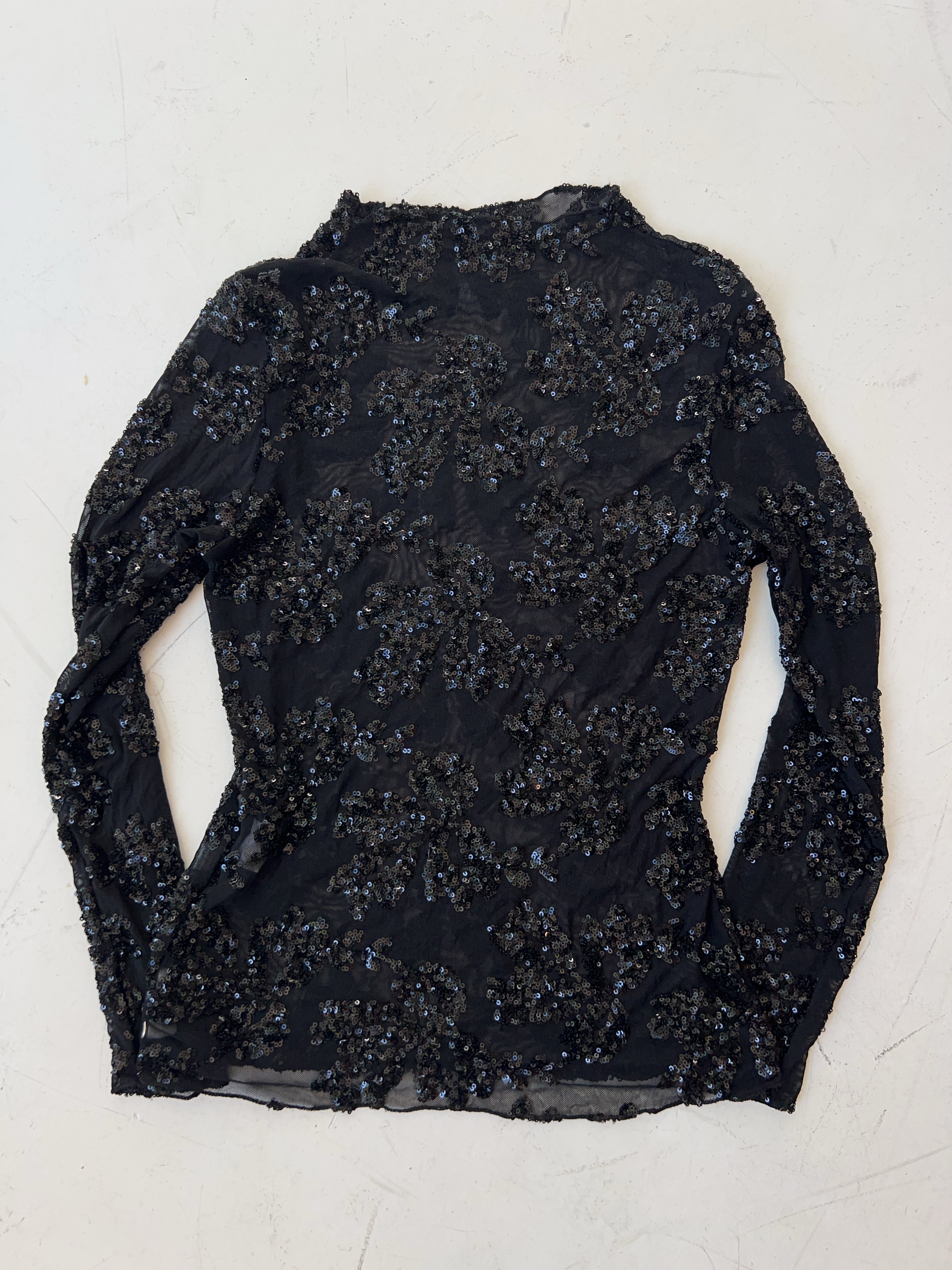 Vintage Mesh Pailetten Longsleeve für Damen. Y2k Second Hand 2000s Fashion.