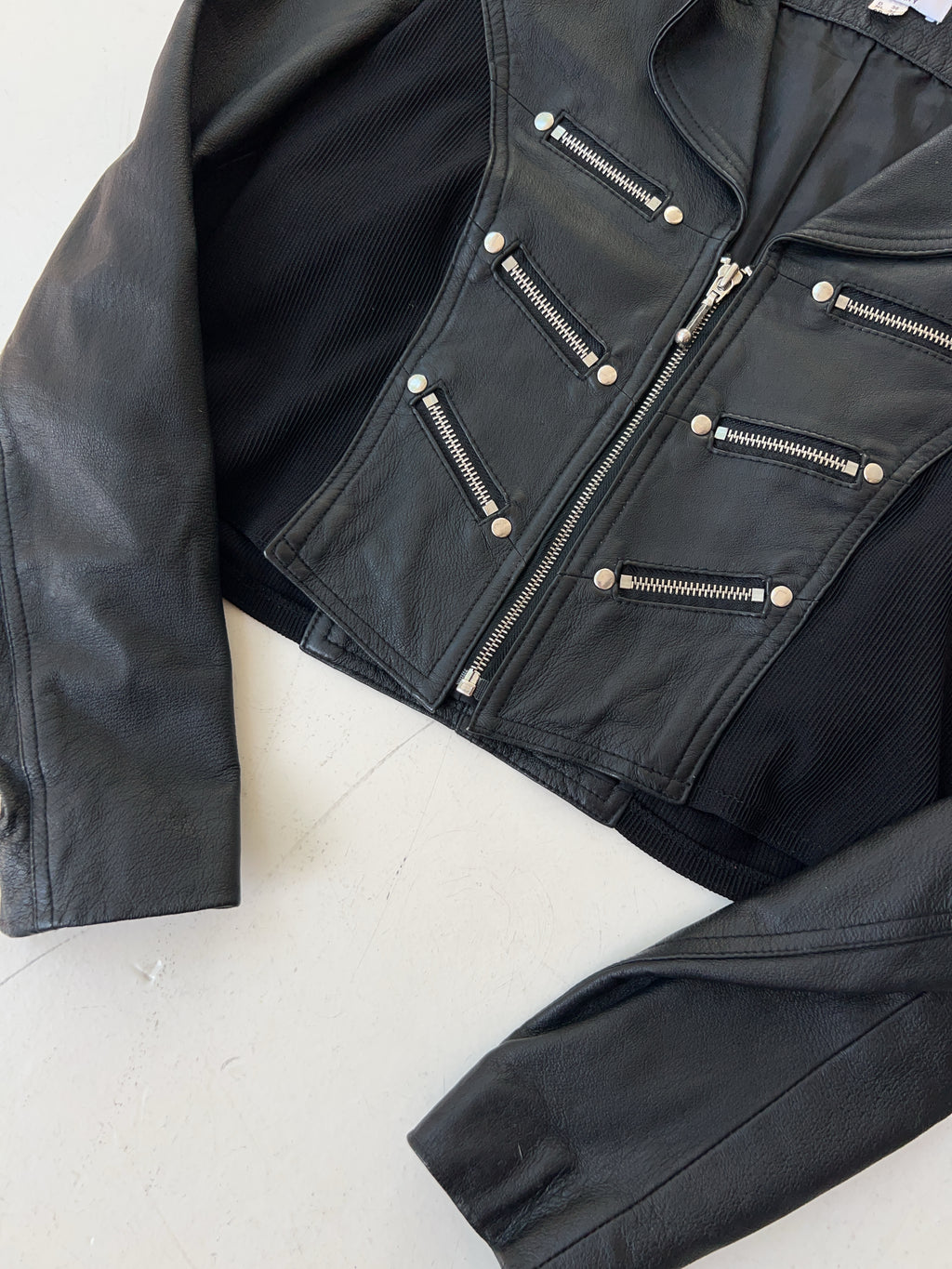Vintage Cropped Faux Leder Jacke (M)
