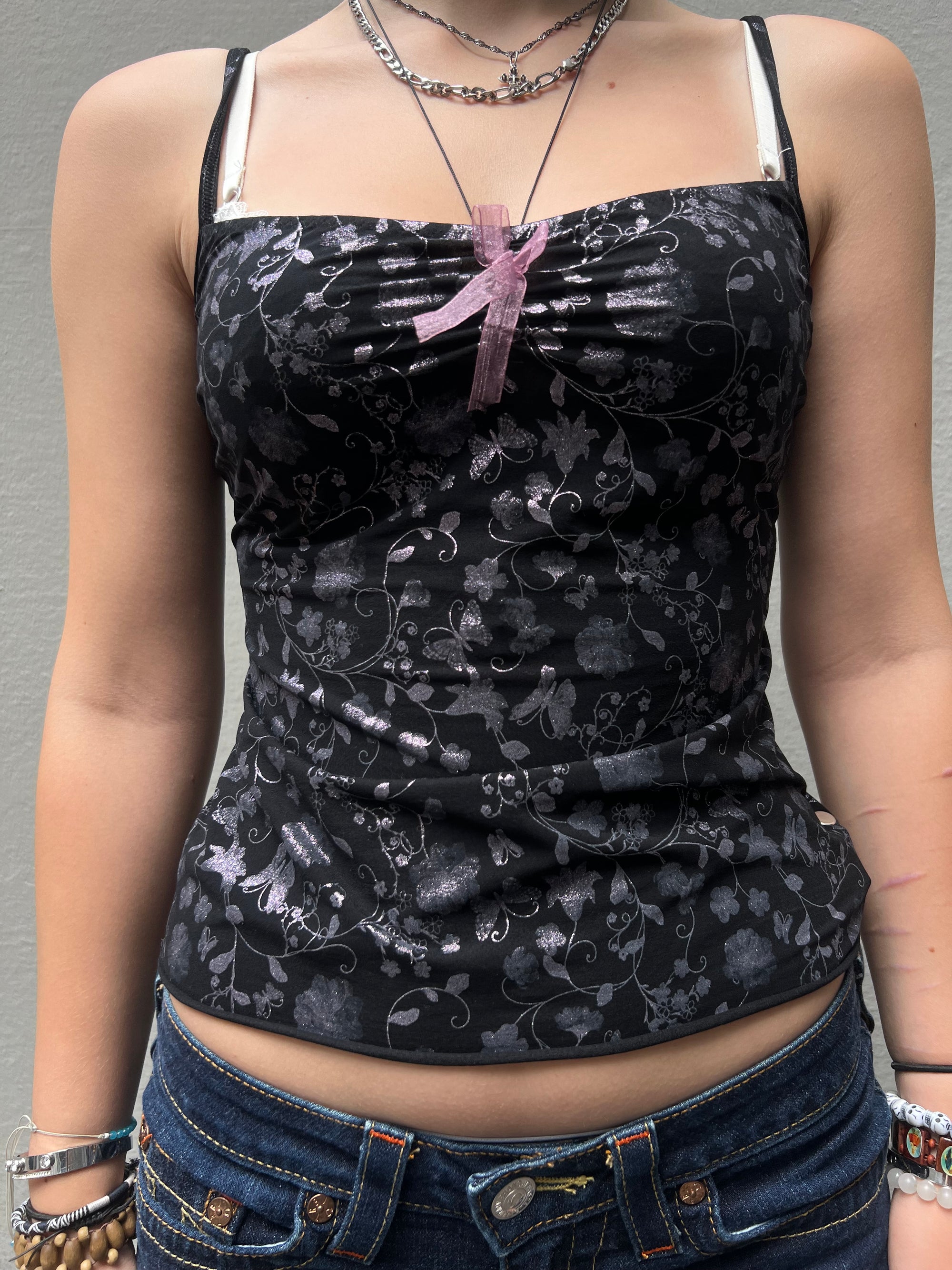 Vintage Black & Pink Glitter Top S/M