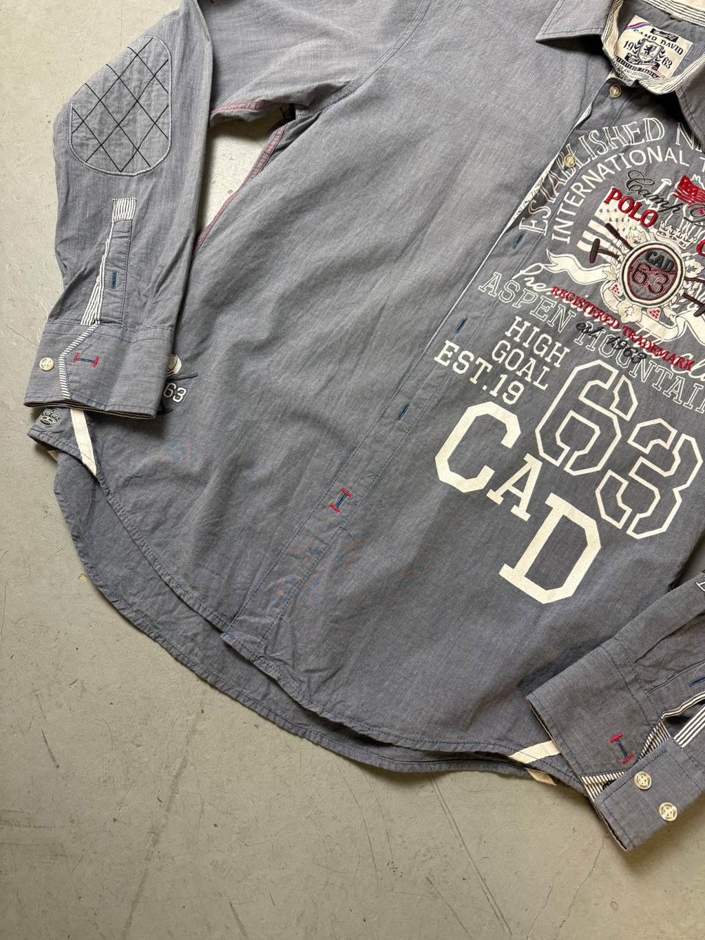 Vintage Camp David Grey Y2K Printed Button Up Shirt M/L