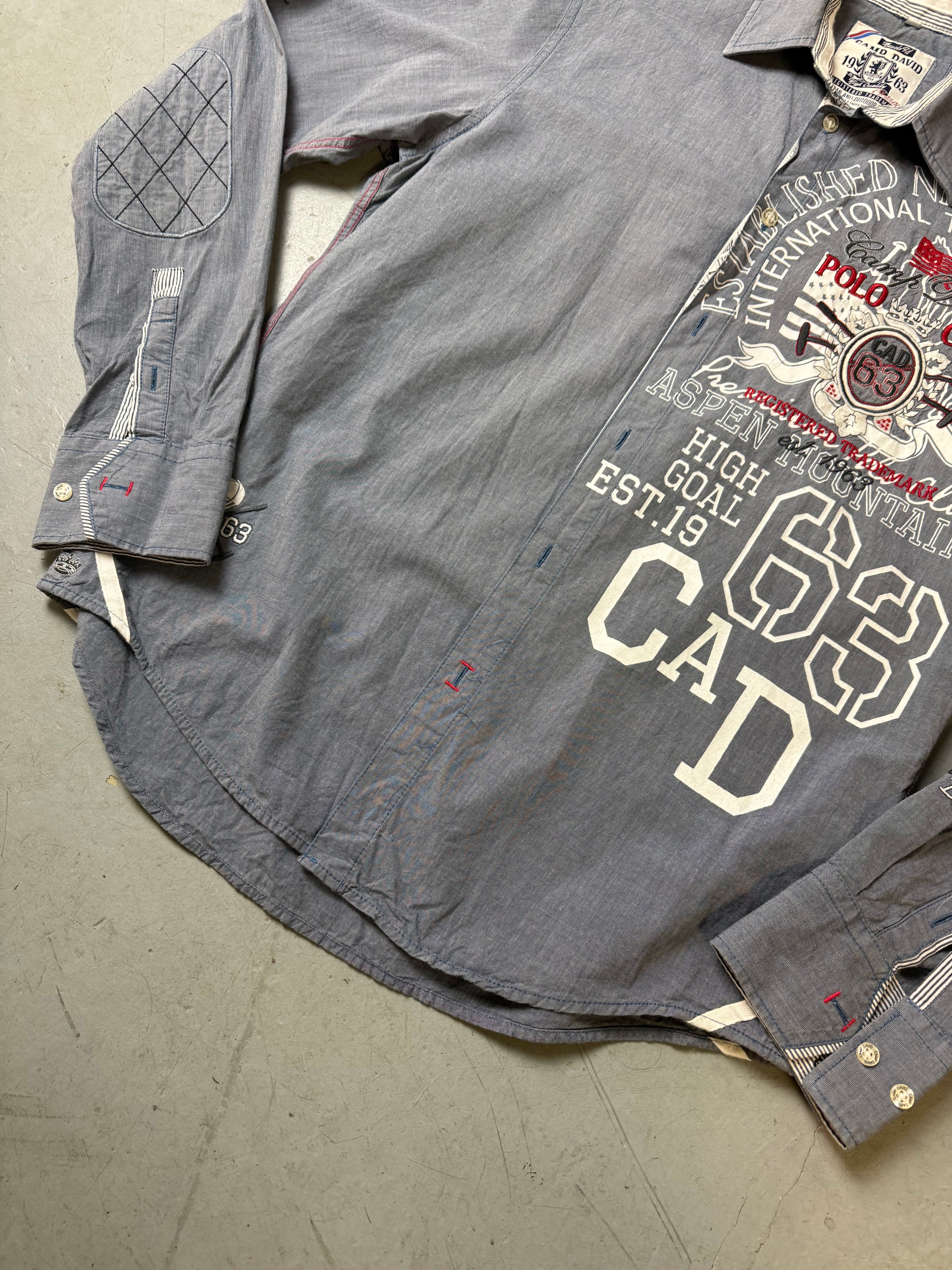 Vintage Camp David Grey Y2K Printed Button Up Shirt M/L