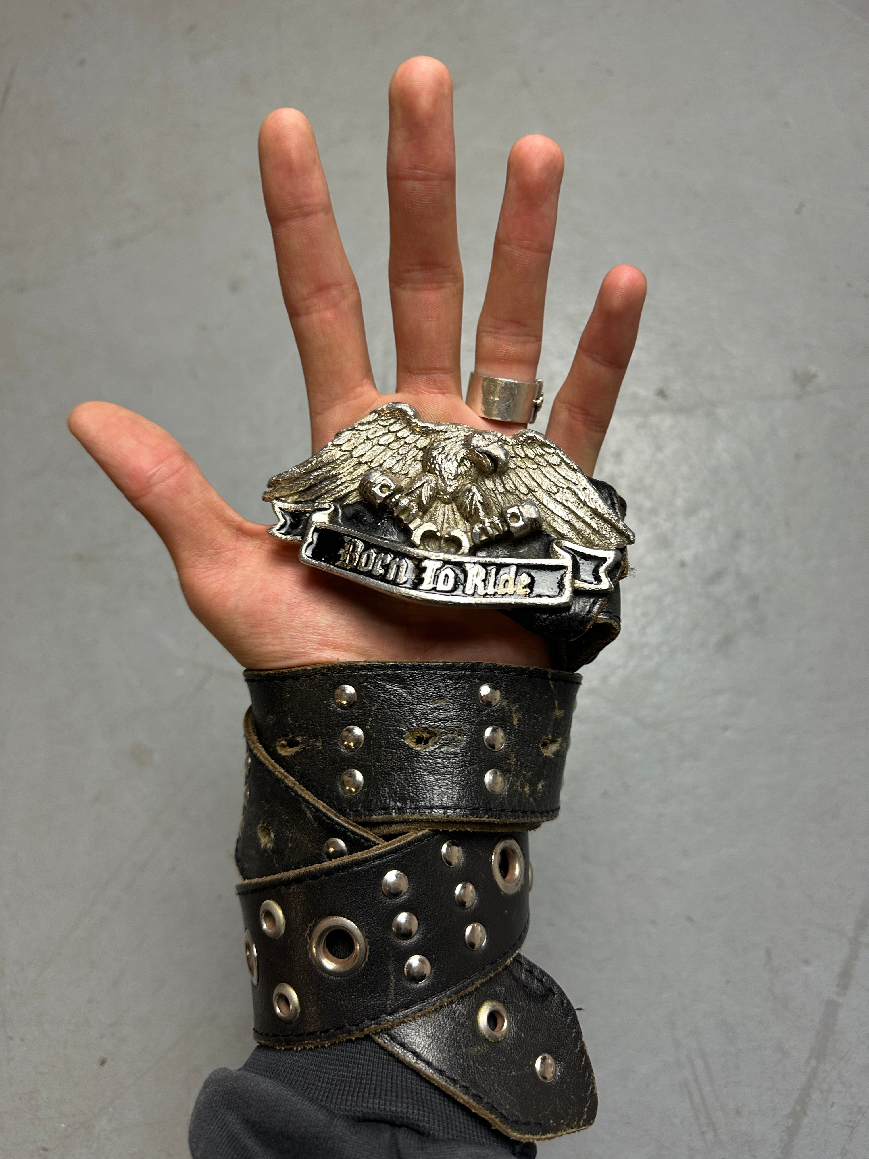 Produktbild Vintage Born To Ride Studded Belt von vorne 
