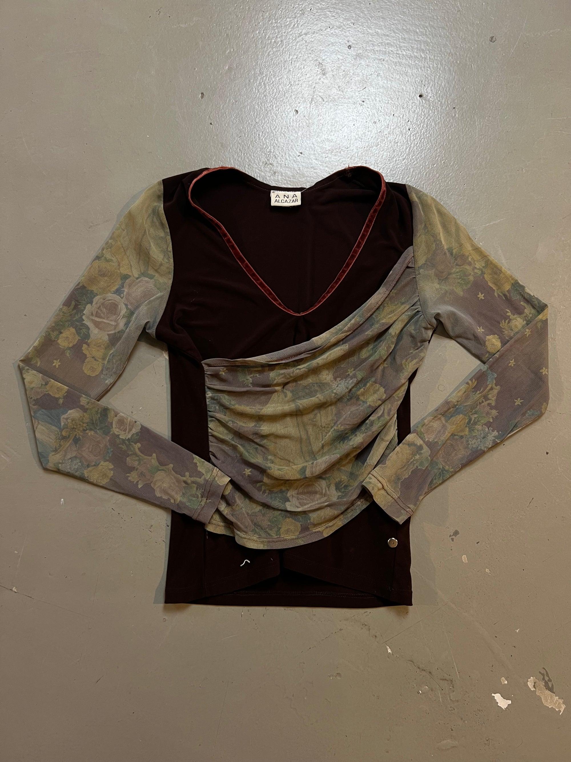 Vintage Red Ruffle Asymmetrical Blouse S