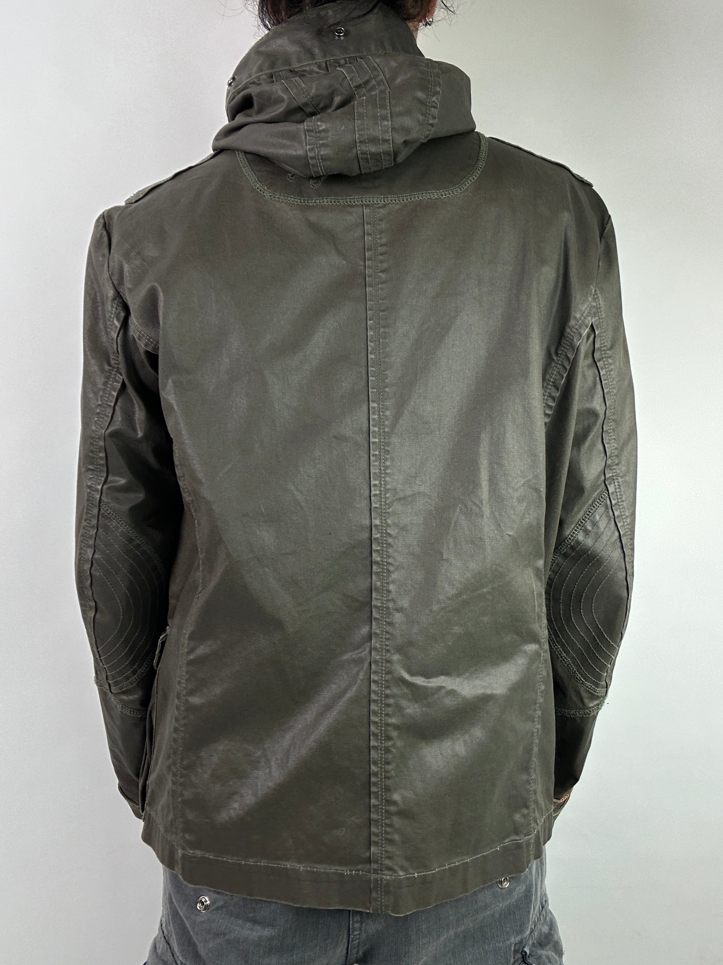 Vintage Waxed Khaki Diesel Hooded Parka L/XL