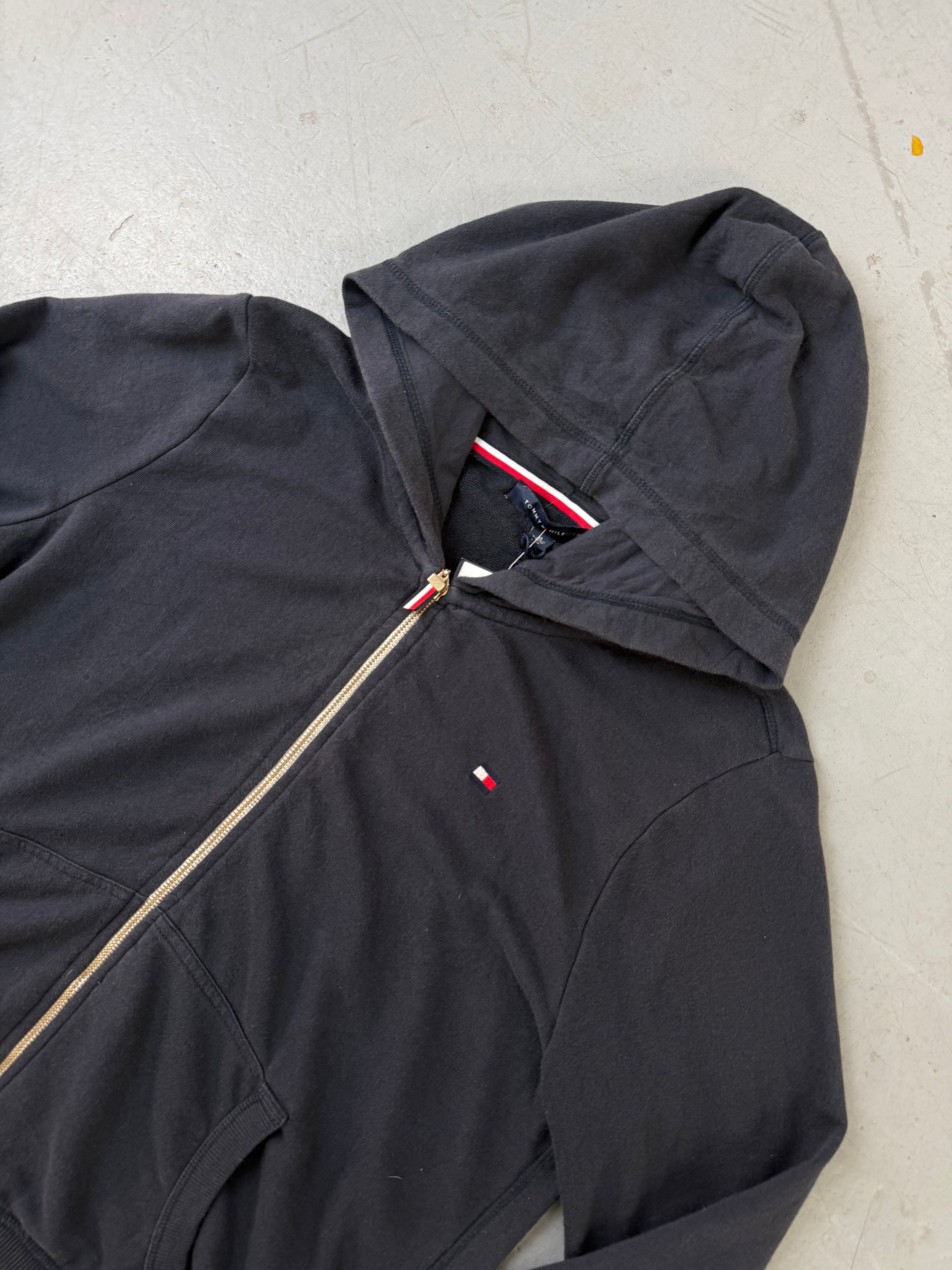 Vintage Tommy Hilfiger Darkblue Zip Up Hoodie für Herren. Y2K Second Hand 2000s Fashion