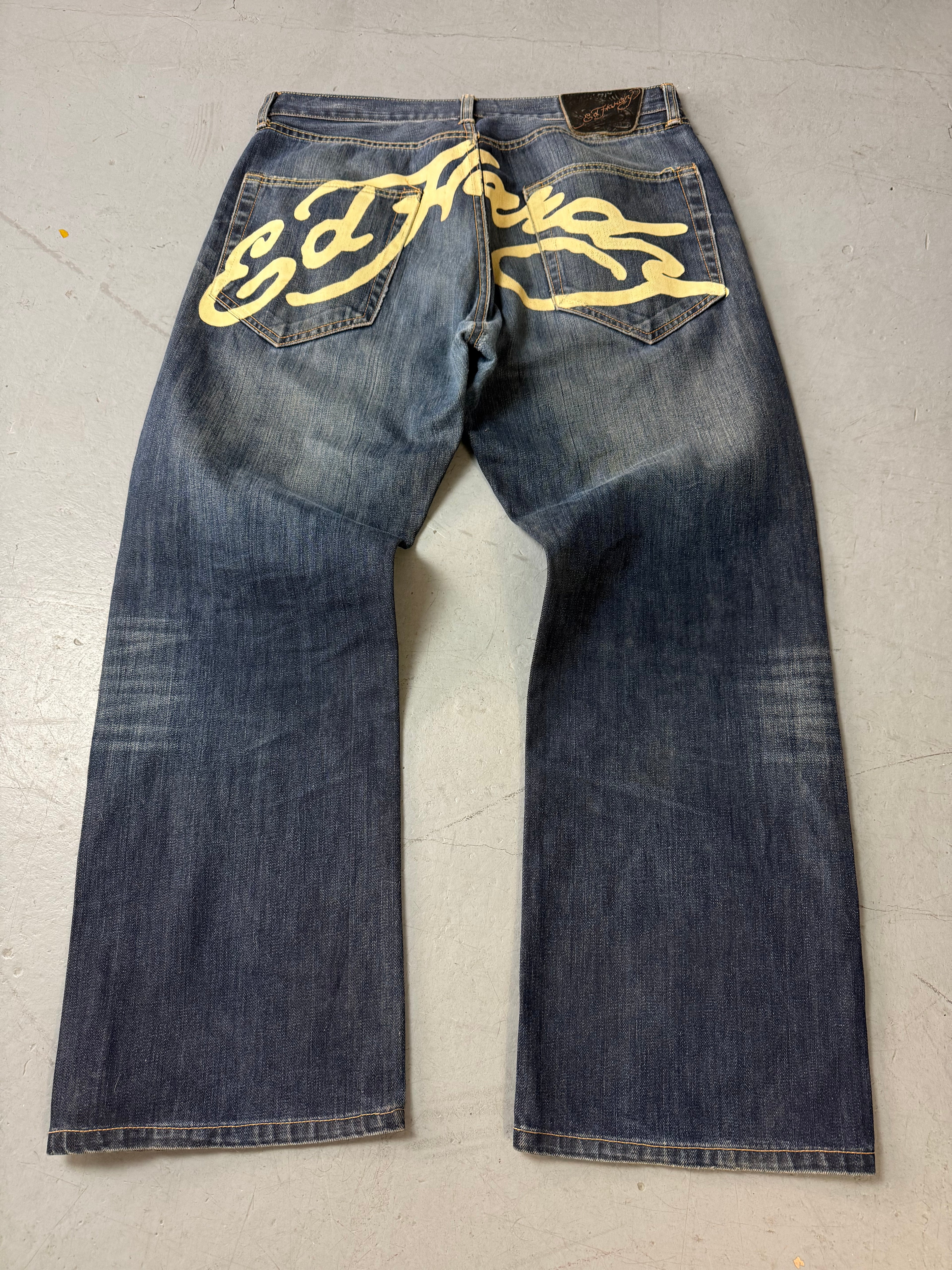 Vintage Ed Hardy Baggy Denim für Herren Y2K Second Hand Designer Fashion 