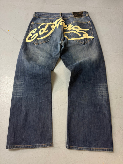 Vintage Ed Hardy Baggy Denim für Herren Y2K Second Hand Designer Fashion 