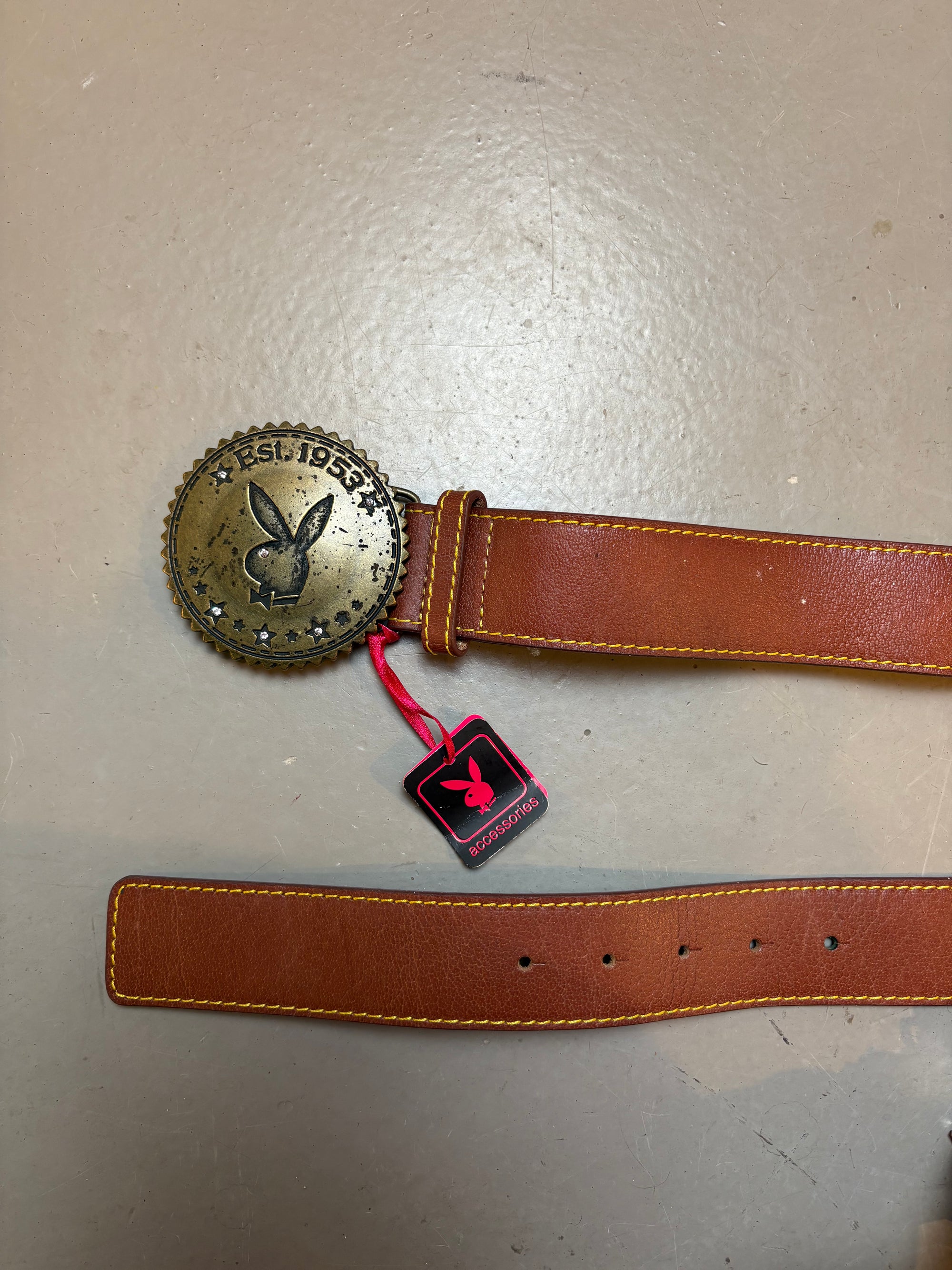 Vintage Brown Playboy Big Buckle Leather Belt
