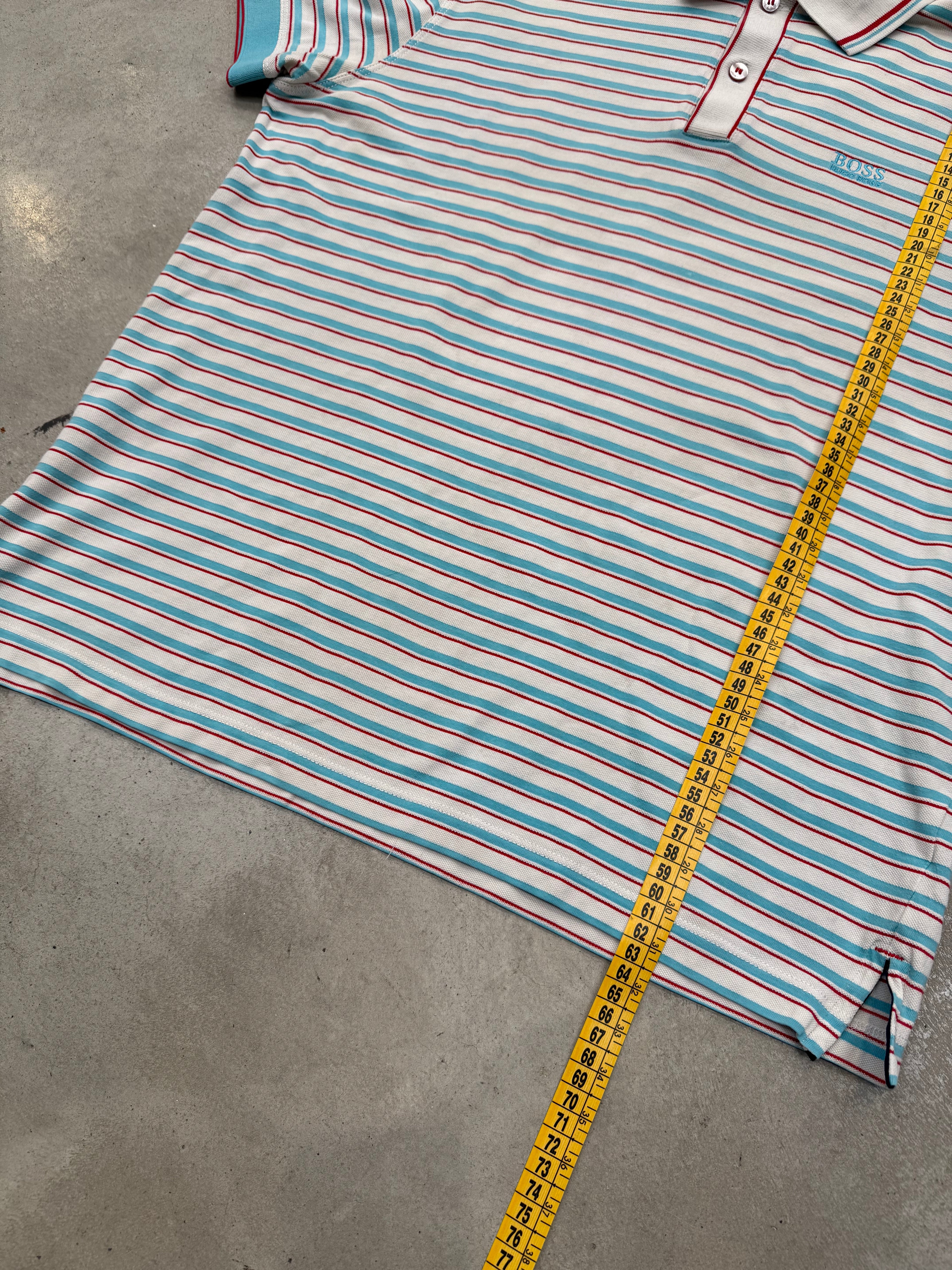 Vintage Hugo Boss Light Blue Striped Polo Shirt L