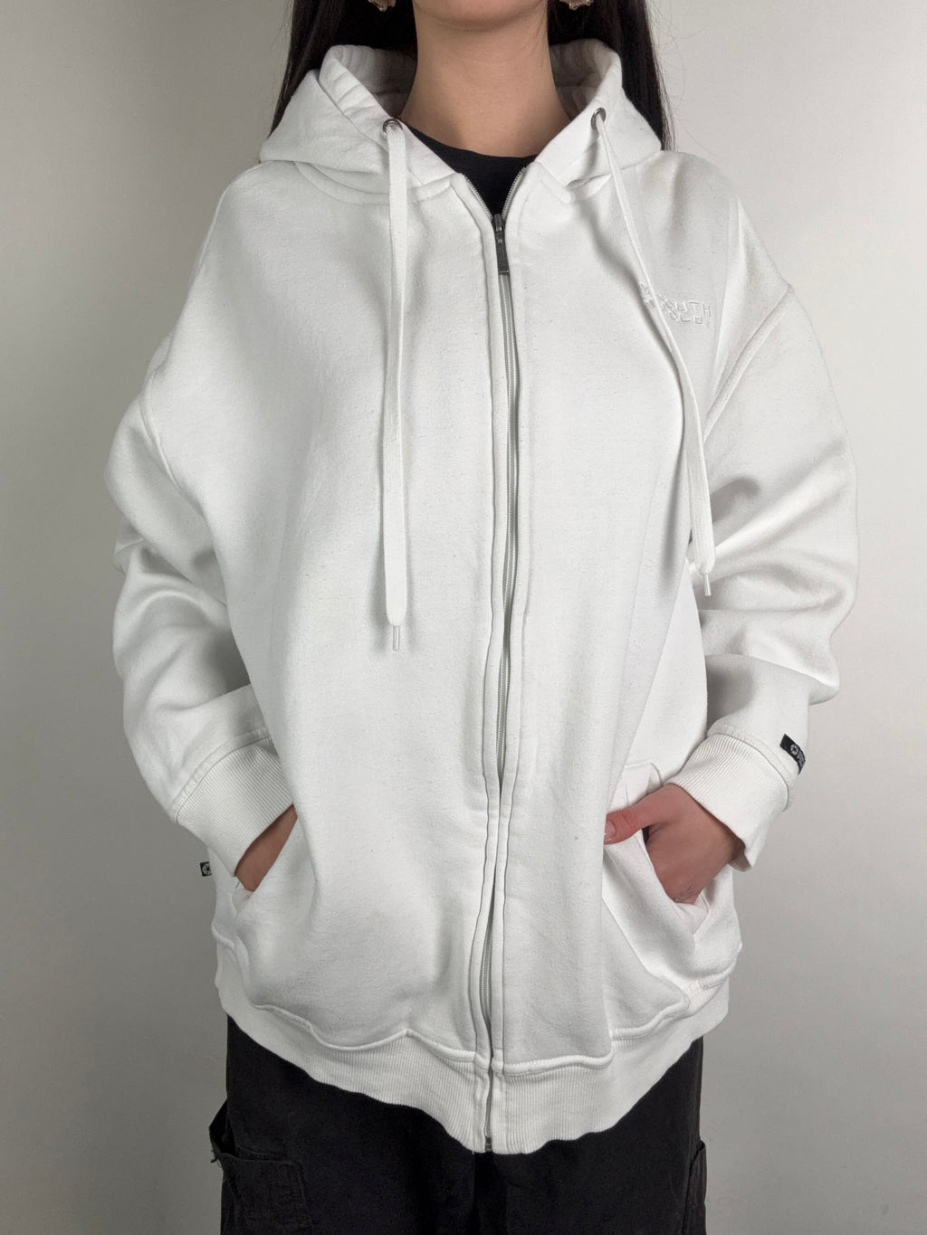 Tragebild von Vintage South Pole White Zip Up Hoodie XL von vorne
