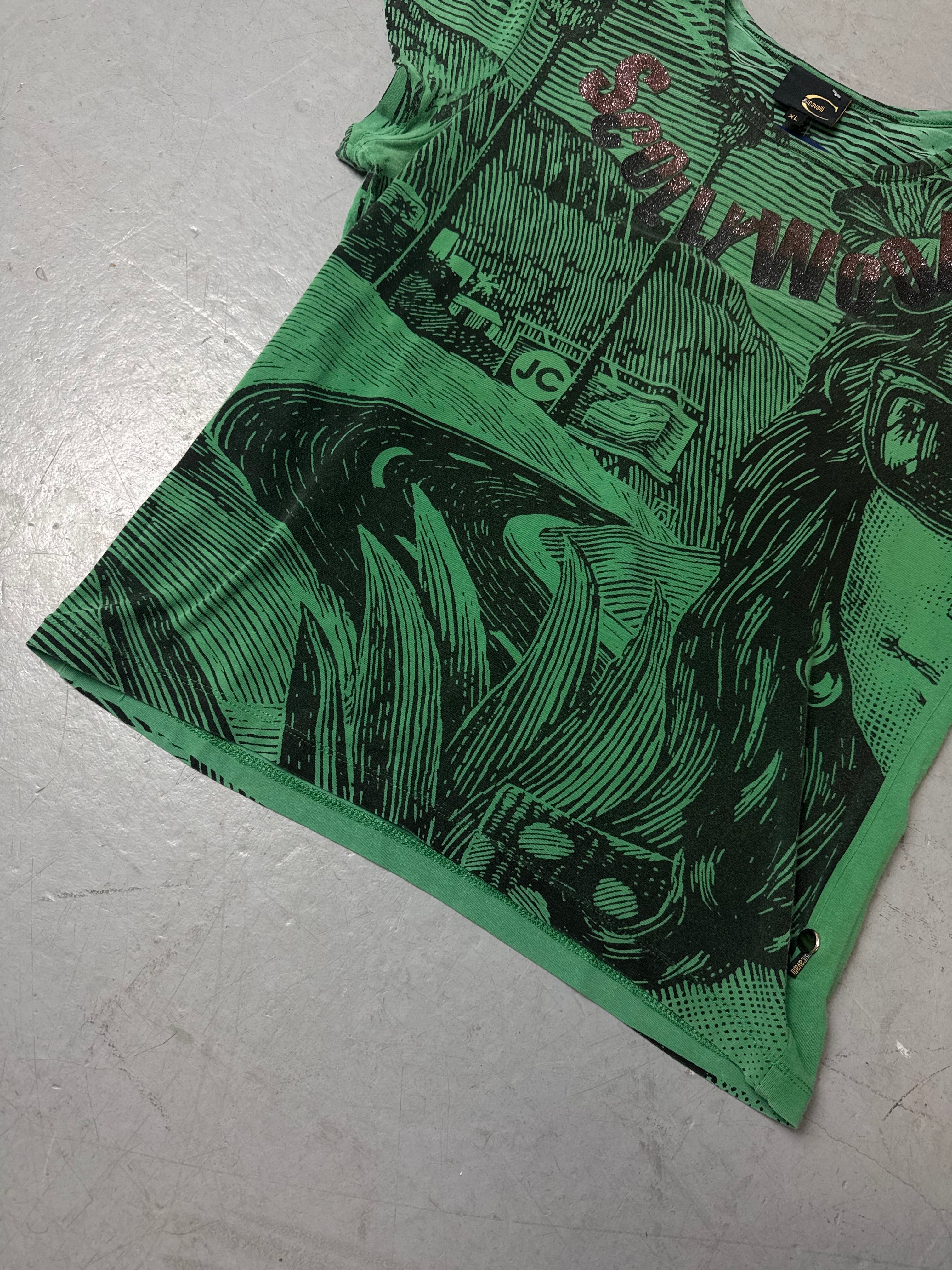 Produktbild von grünem Cavalli Top auf grauem Boden