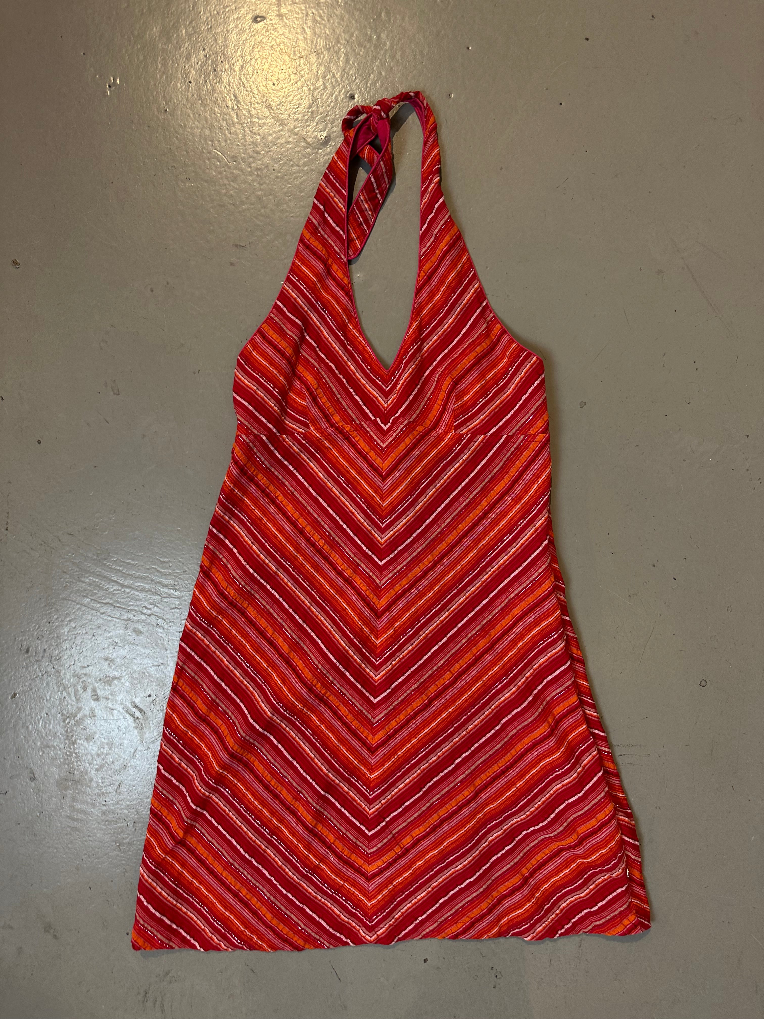 Vintage Striped Neckholder Midi Dress S