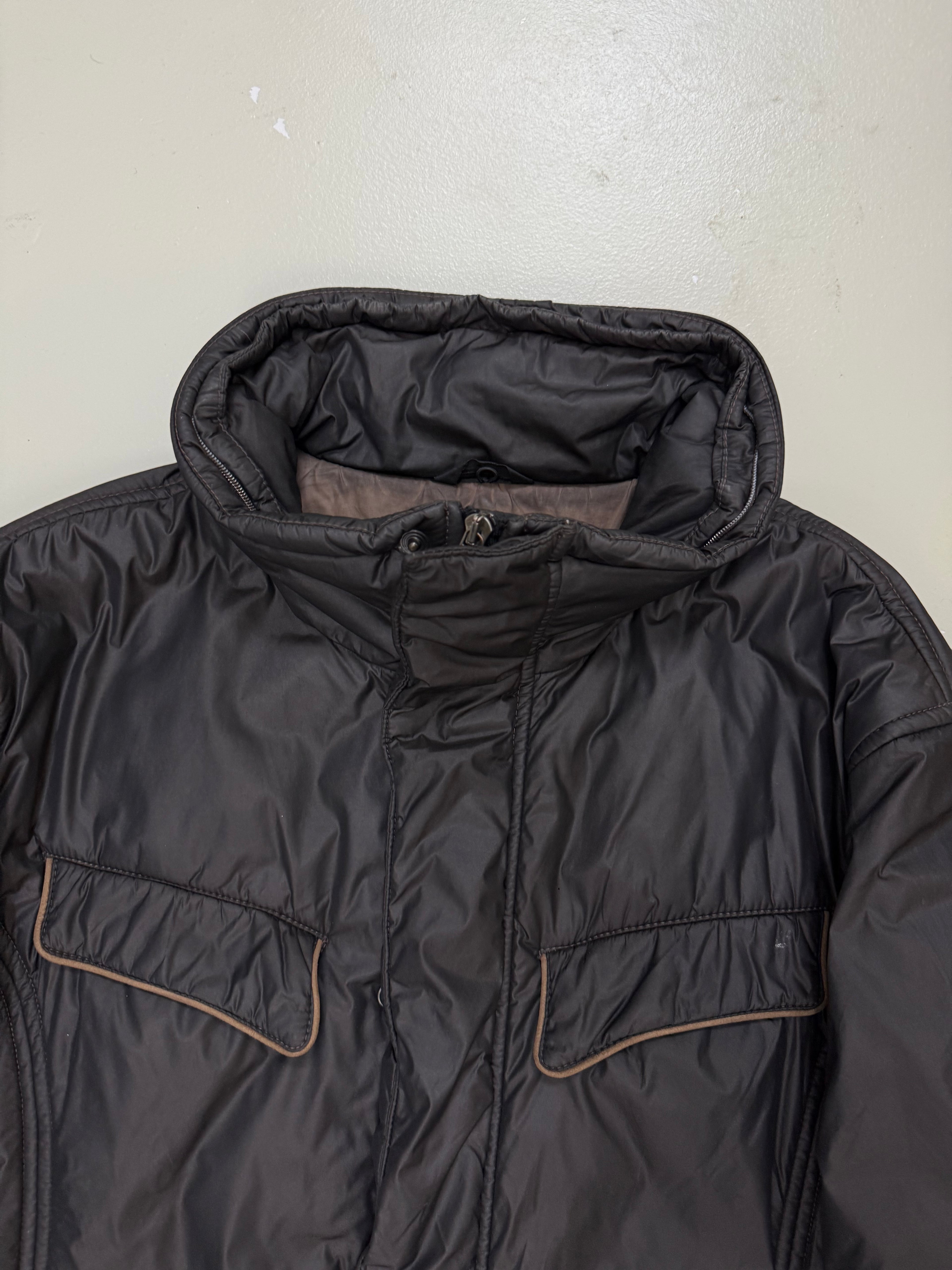 Vintage Belstaff Black Puffer Jacket für Herren. Y2K Second Hand 2000s Fashion 