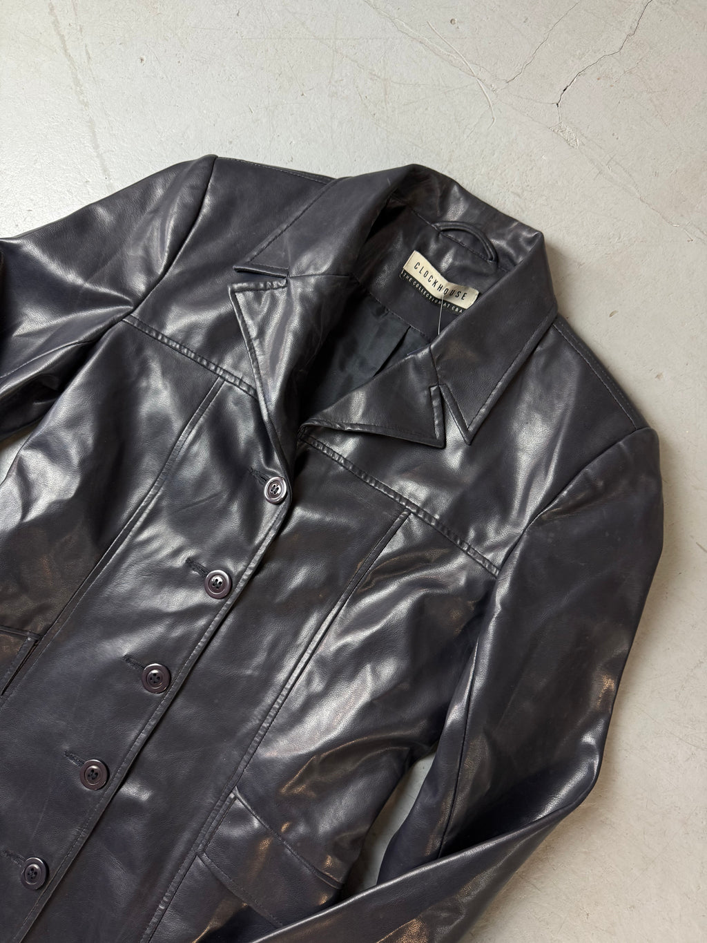 Vintage Dark Blue Faux Leather Coat für Damen. Y2K 2000s Fashion.