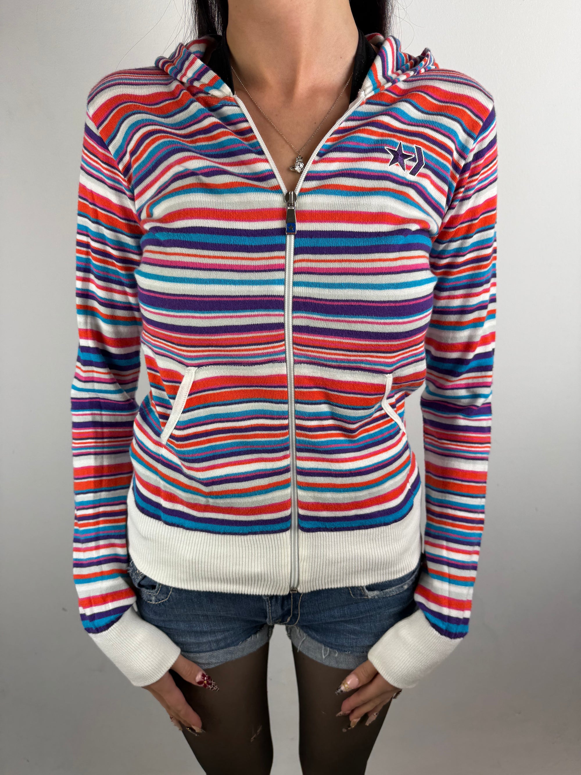 Vintage Converse Colorful Striped Zip Hoodie S/M