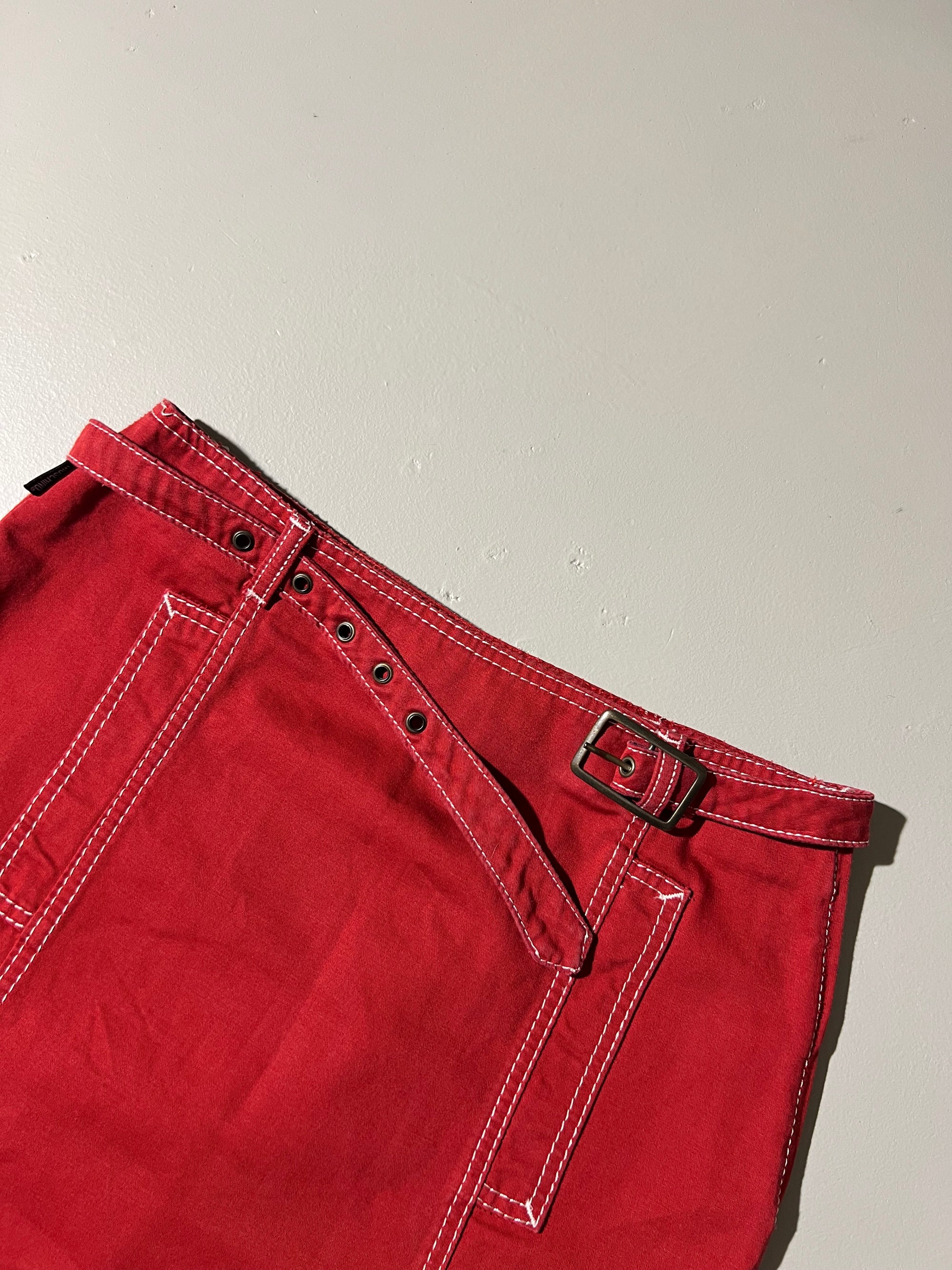 Vintage Moschino Jeans Red Midi Skirt with Belt S