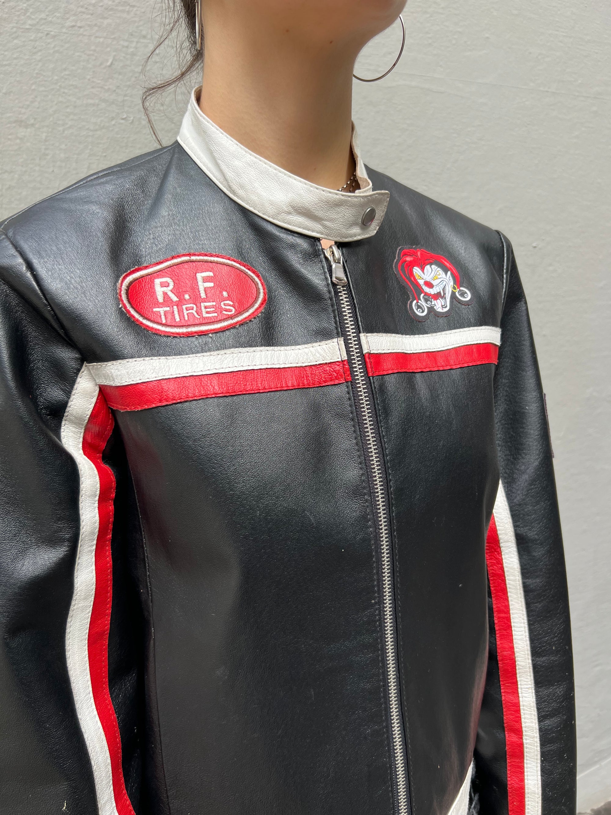 Trage Bild Vintage Leather Racing Jacket Black s Detail Kragen