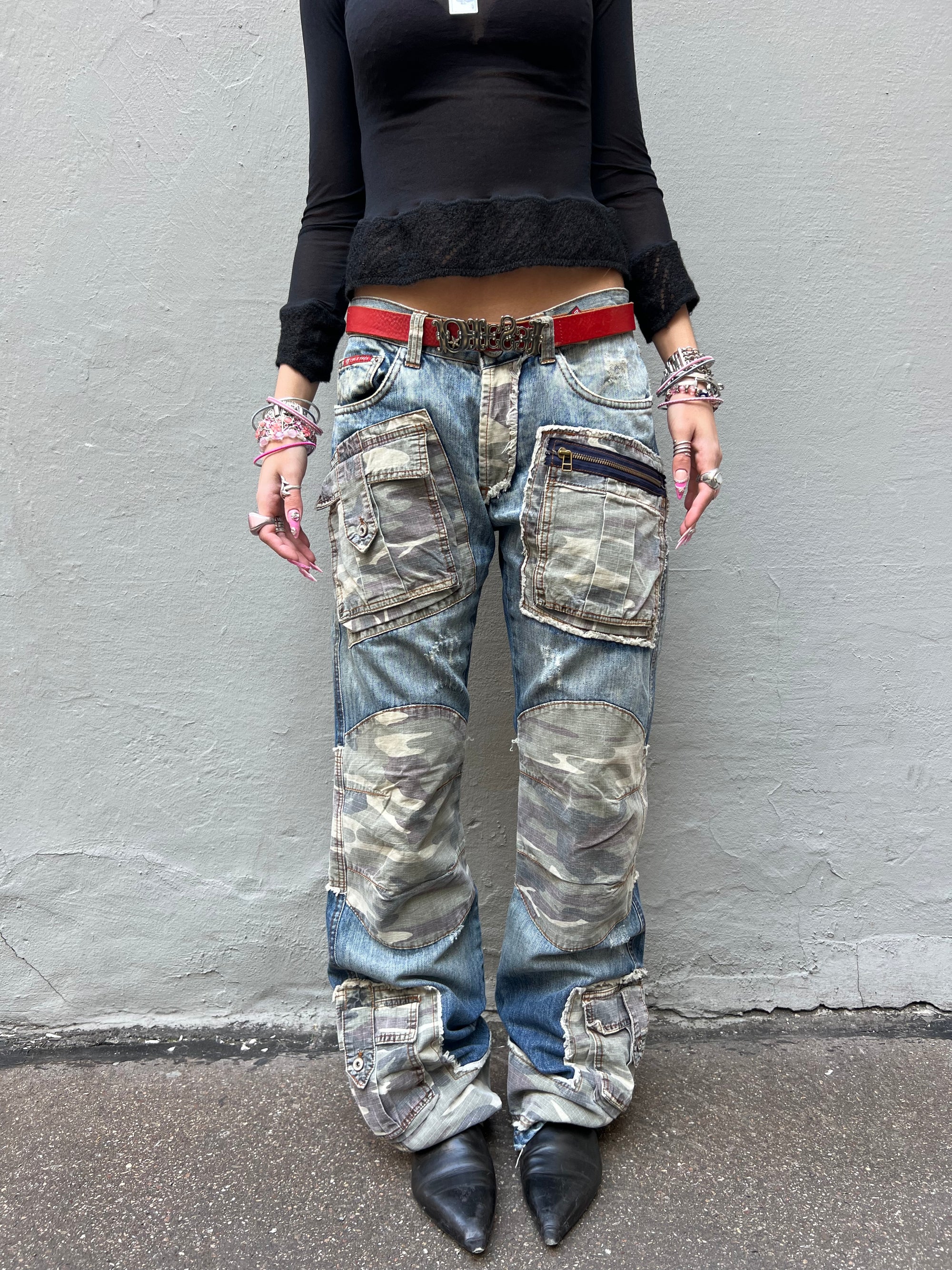Vintage Camo Cargo Denim Pants L