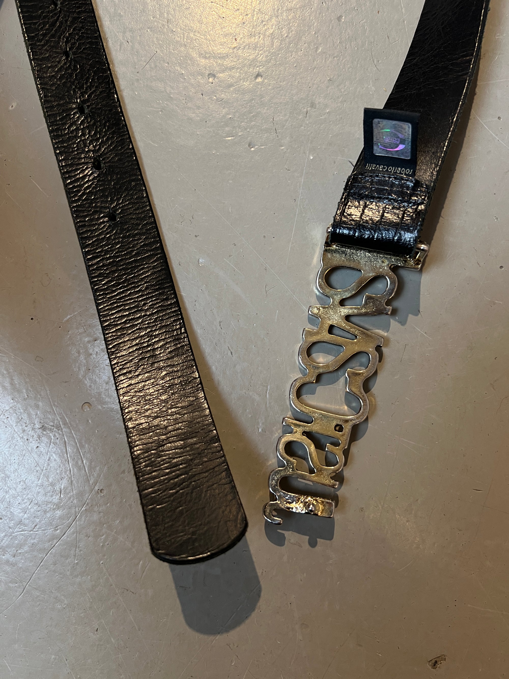 Vintage Black Just Cavalli Statement Rhinestones Leather Belt