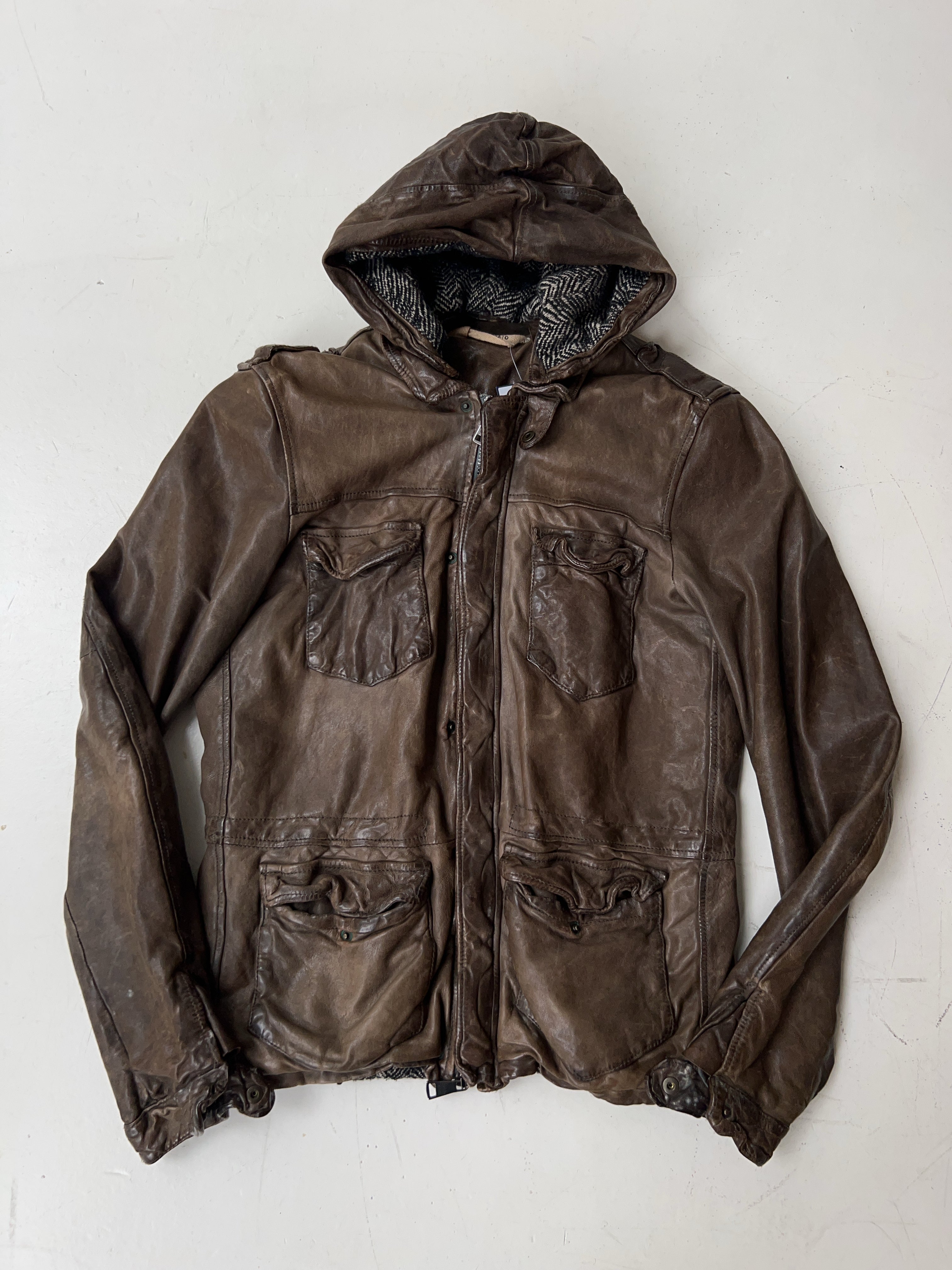 Vintage Giorgio Brato M65-Style Hooded Leather Jacket (M)