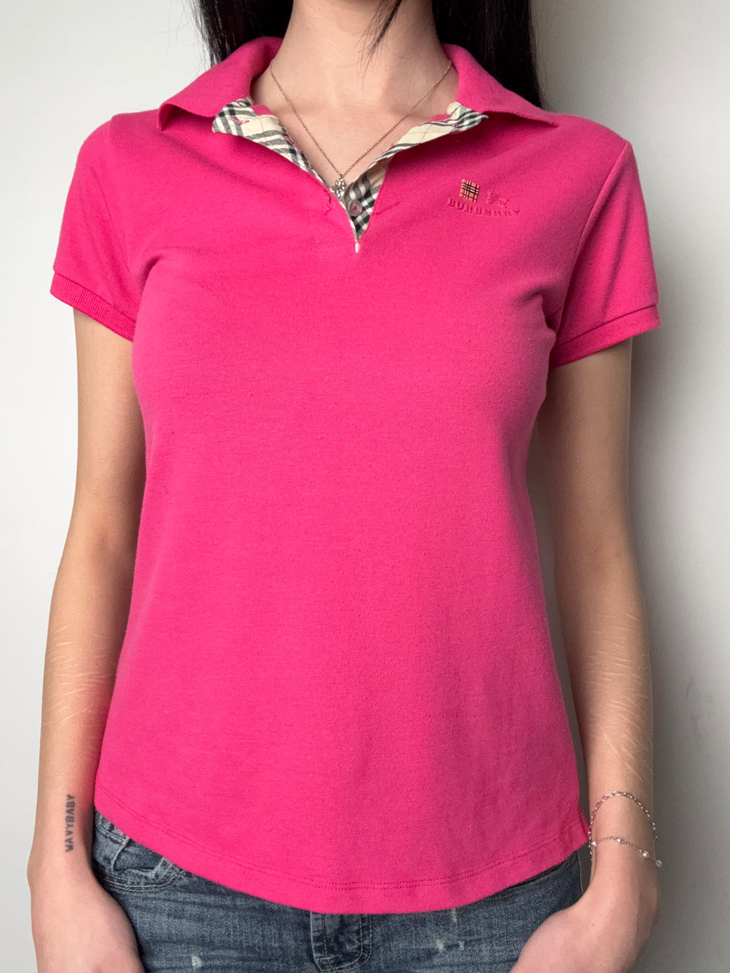 Vintage Burberry Pink Polo Shirt for girls. Y2K Second Hand 2000s Fashion 