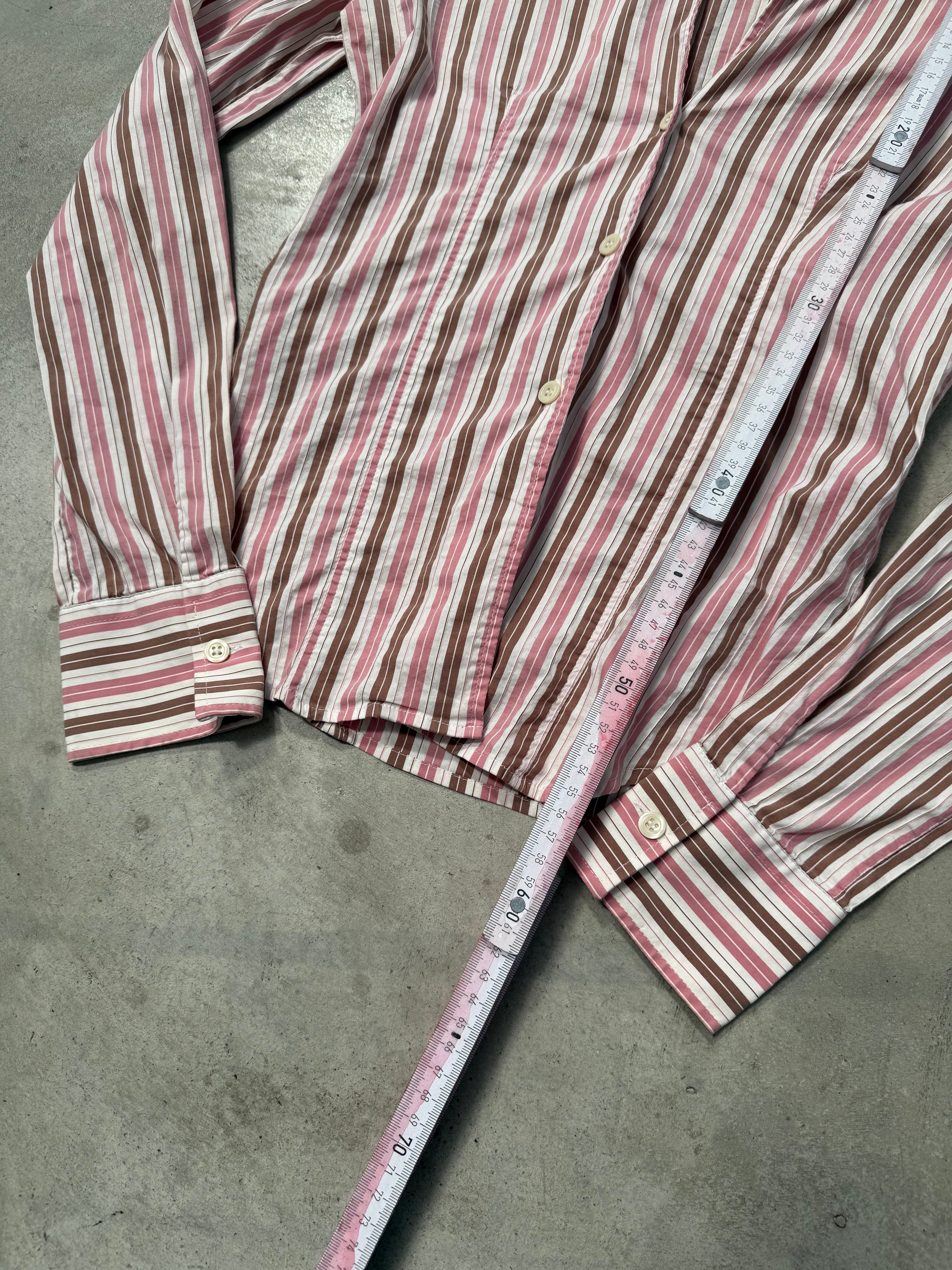 Vintage Brown and Pink Striped Button Up Blouse für Damen Y2K Second Hand Fashion