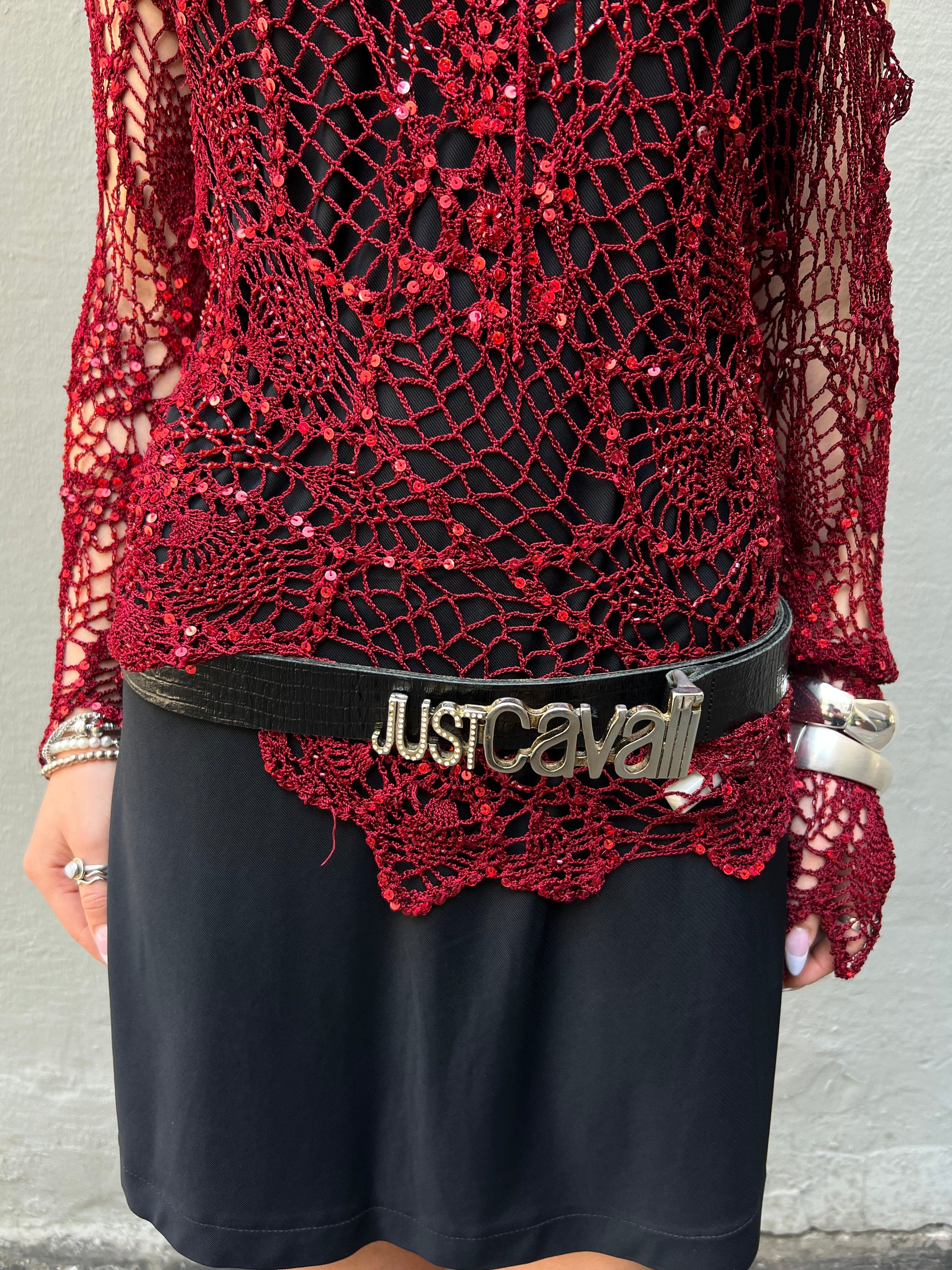 Vintage Black Just Cavalli Statement Rhinestones Leather Belt
