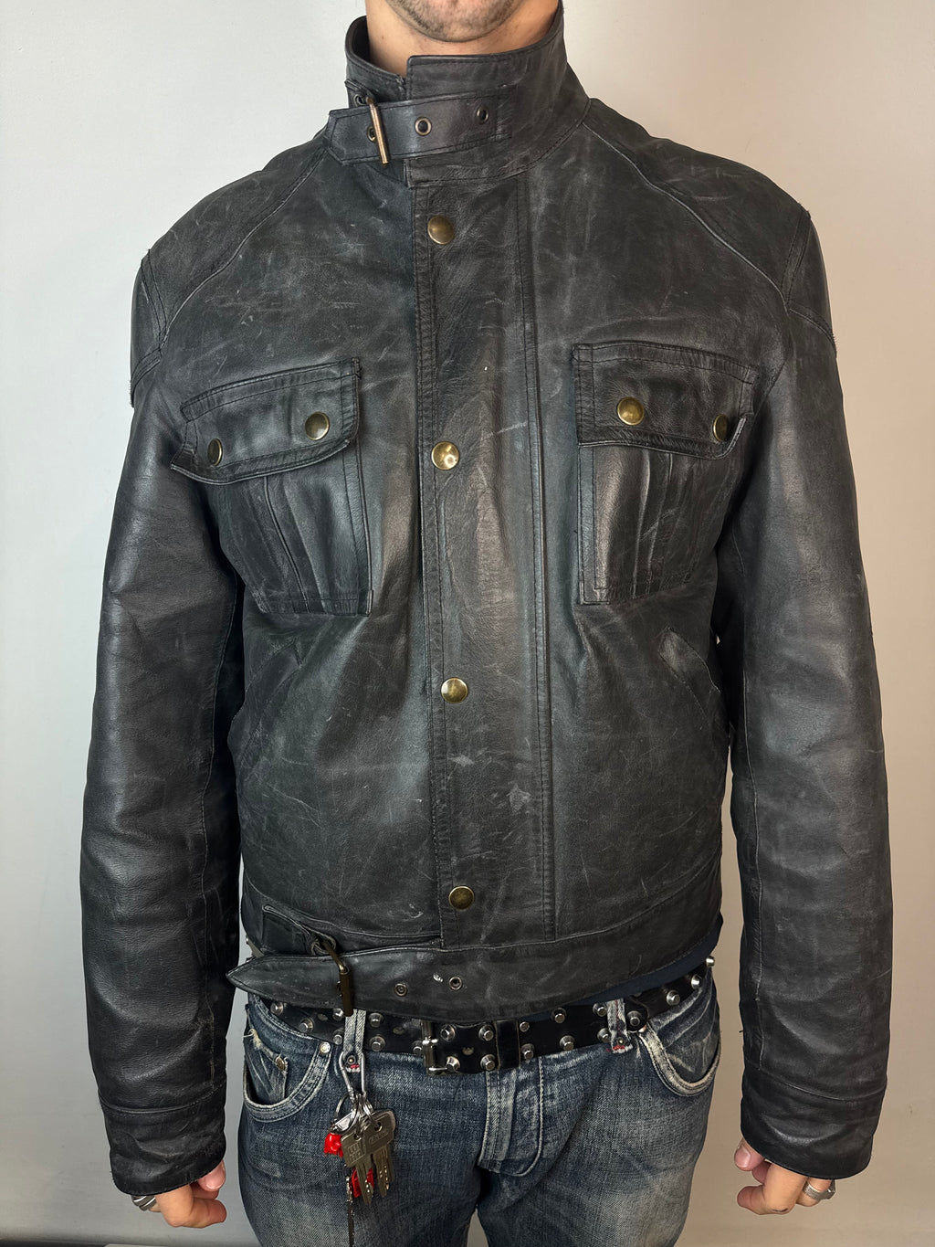 Vintage Italian Black Biker Leather Jacket XL