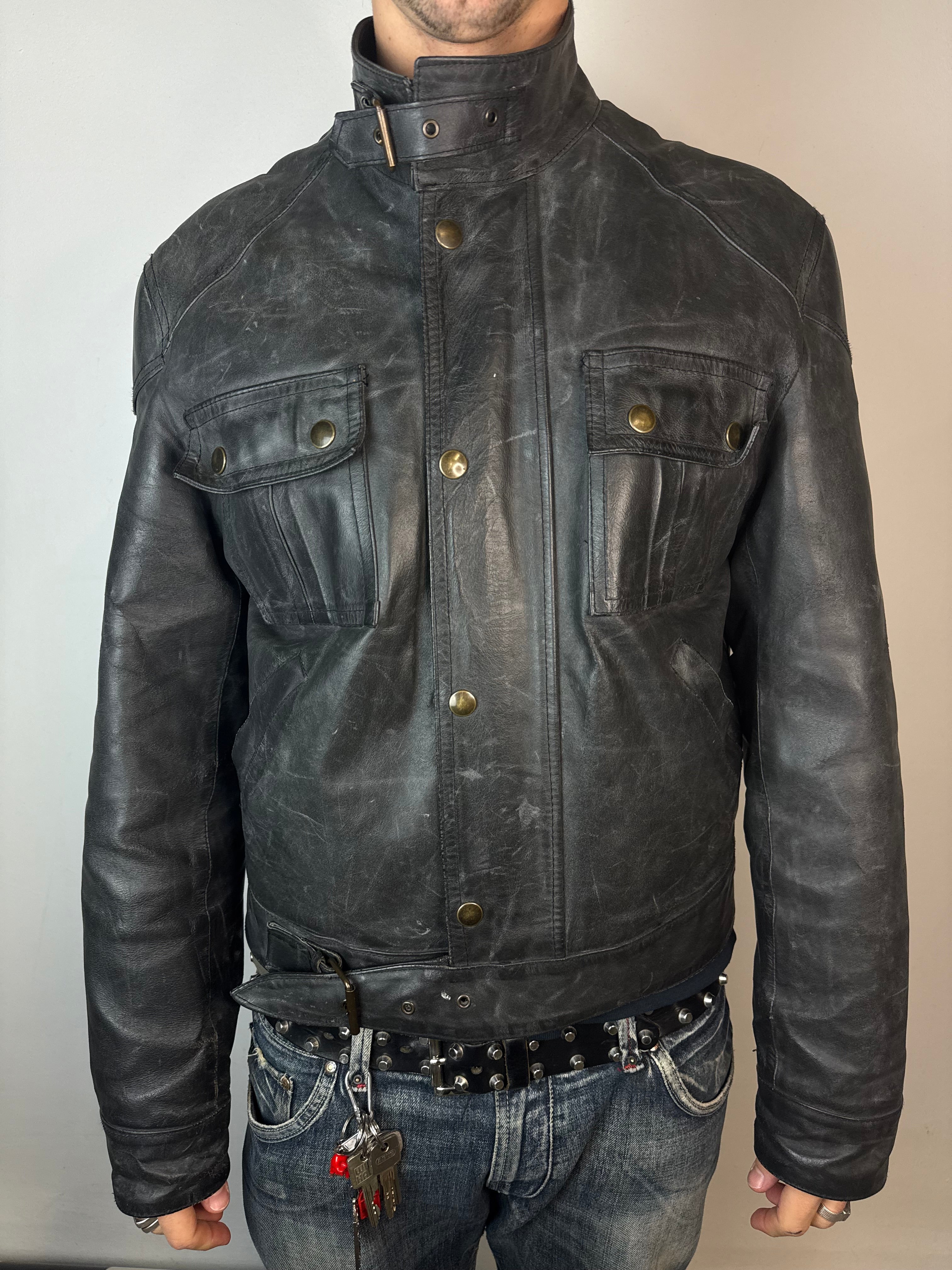 Vintage Italian Black Biker Leather Jacket XL