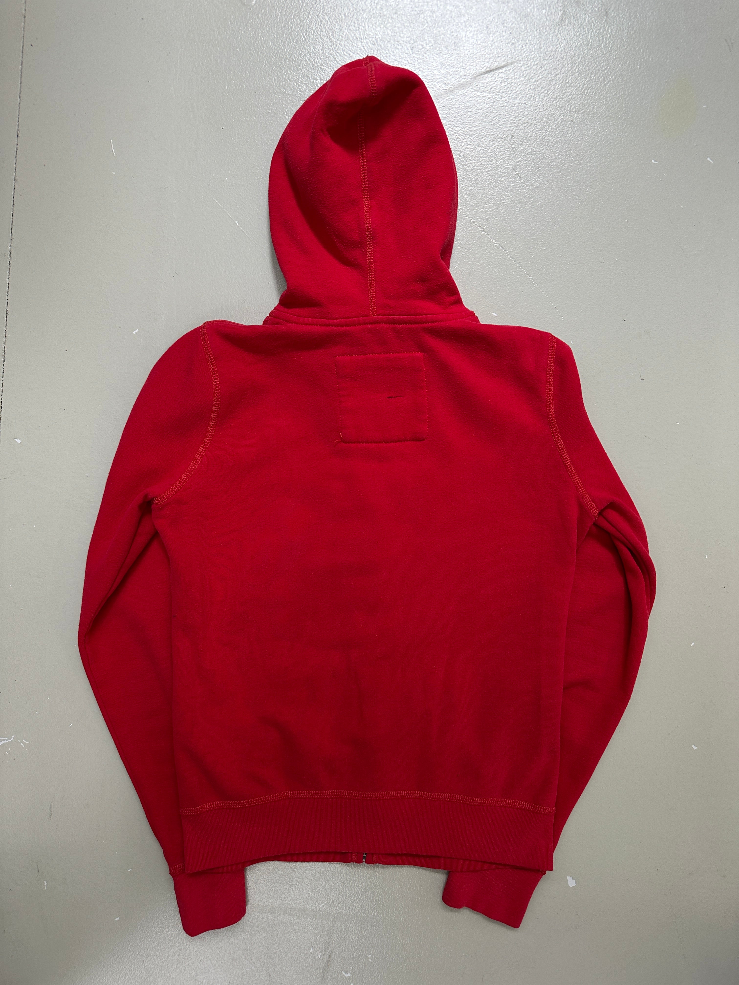 Vintage Hollister Red Hooded Zip Jacket für Damen. Y2K Second Hand 2000s Fashion 