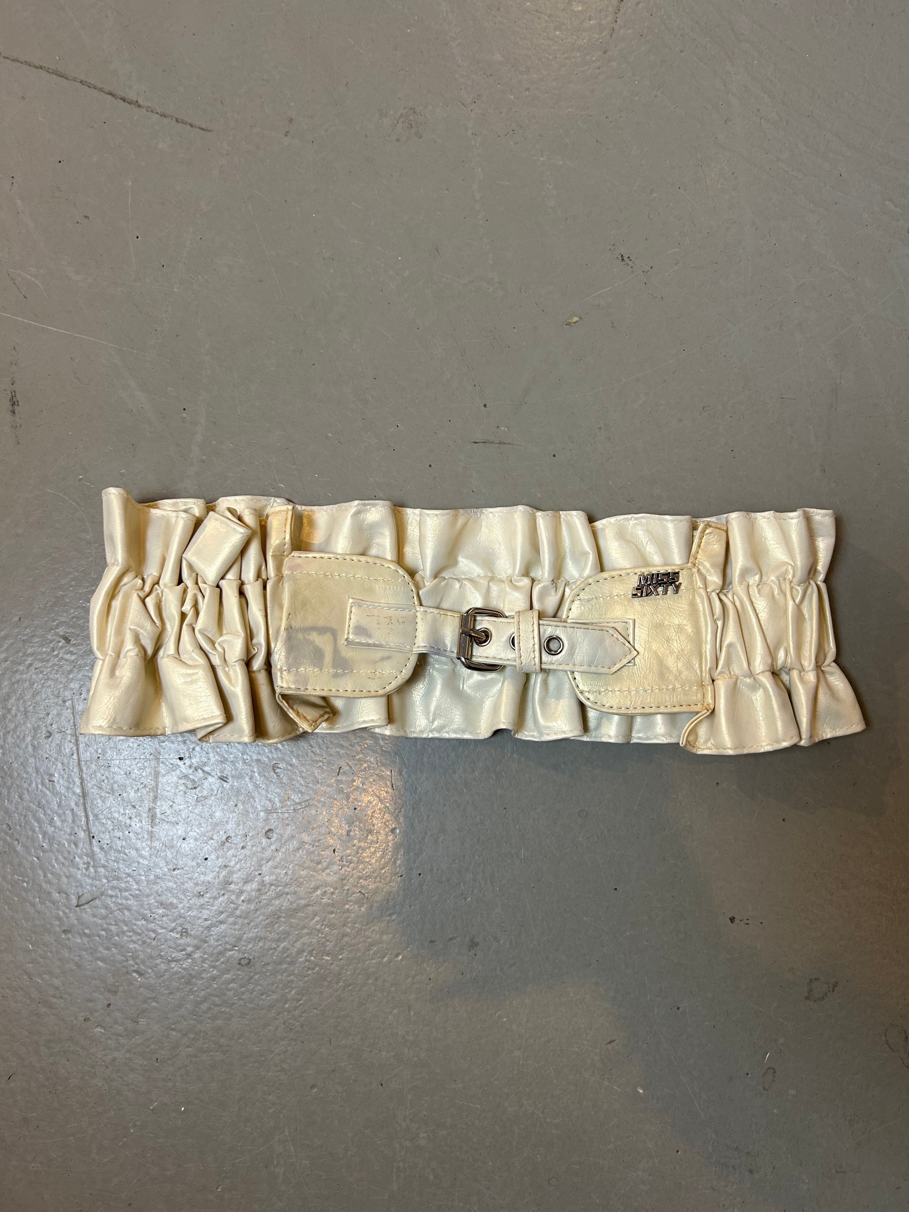 Vintage Cream Ruffle Miss Sixty Shiny Faux Leather Belt