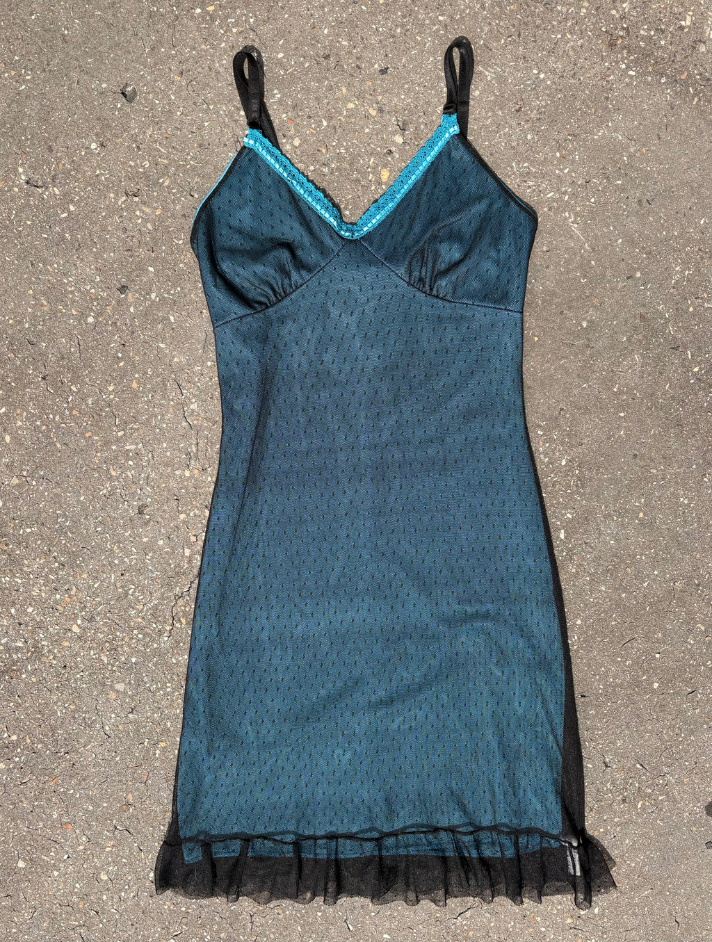 Vintage Turquoise Lace Mini Dress S