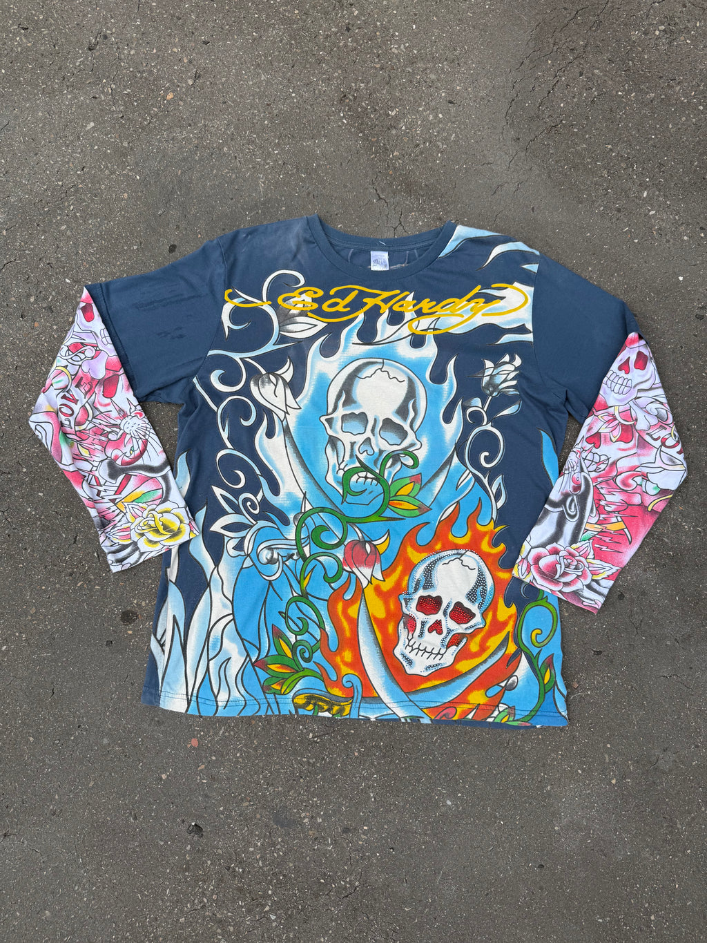 Vintage Ed Hardy Crazy Printed Longsleeve L/XL