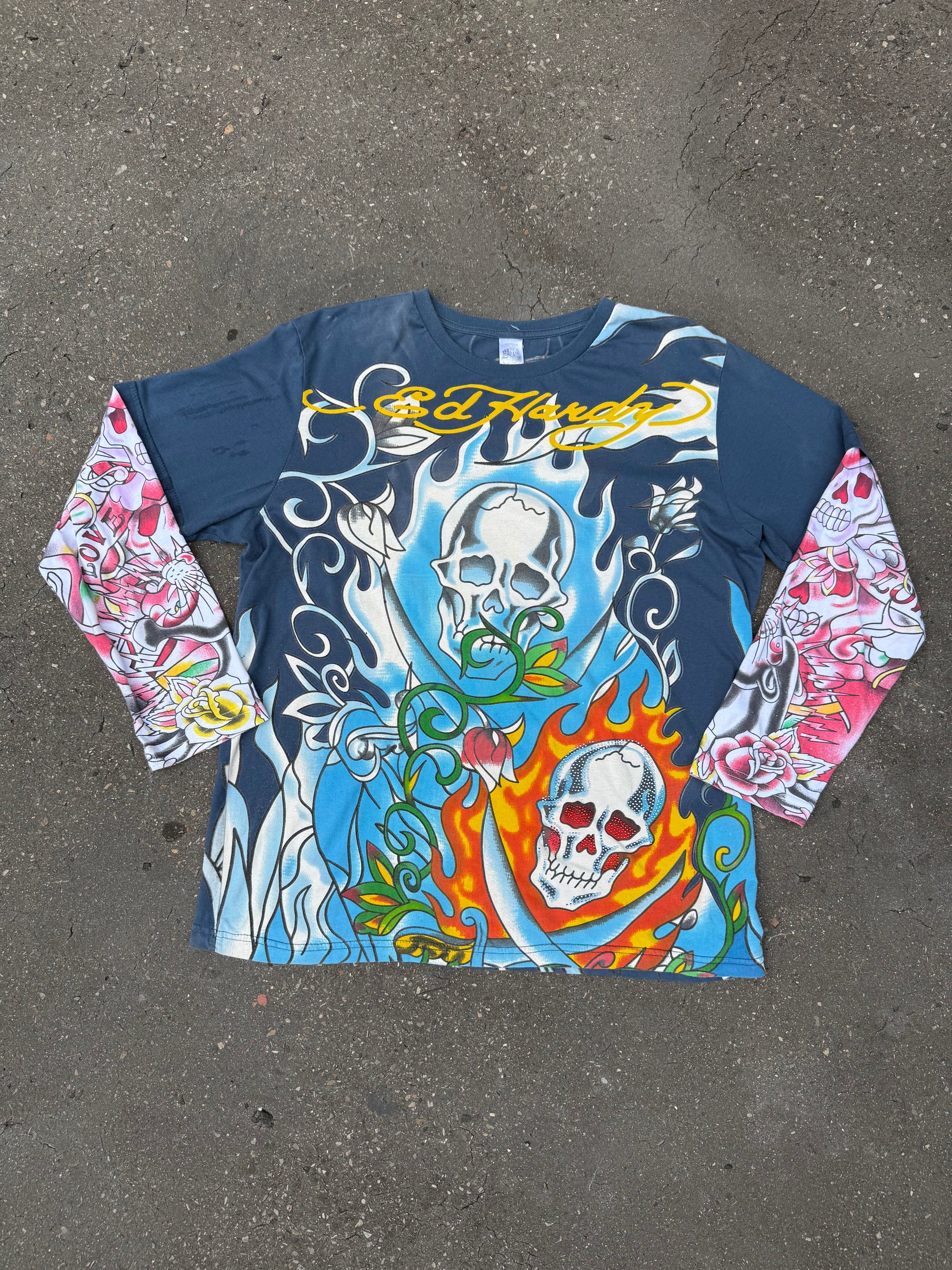 Vintage Ed Hardy Crazy Printed Longsleeve L/XL