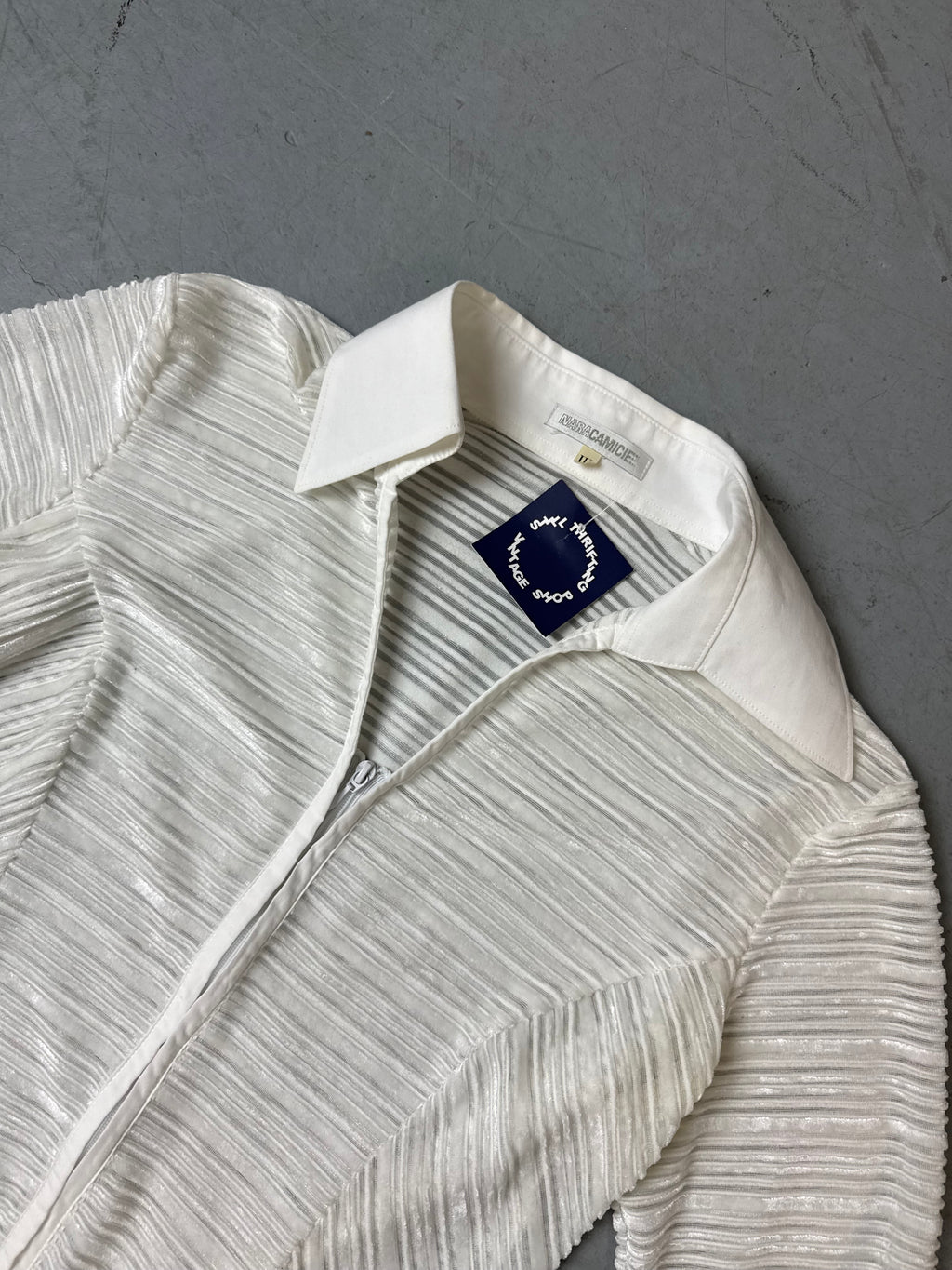 Vintage White Zip Up Seethorugh Shirt M