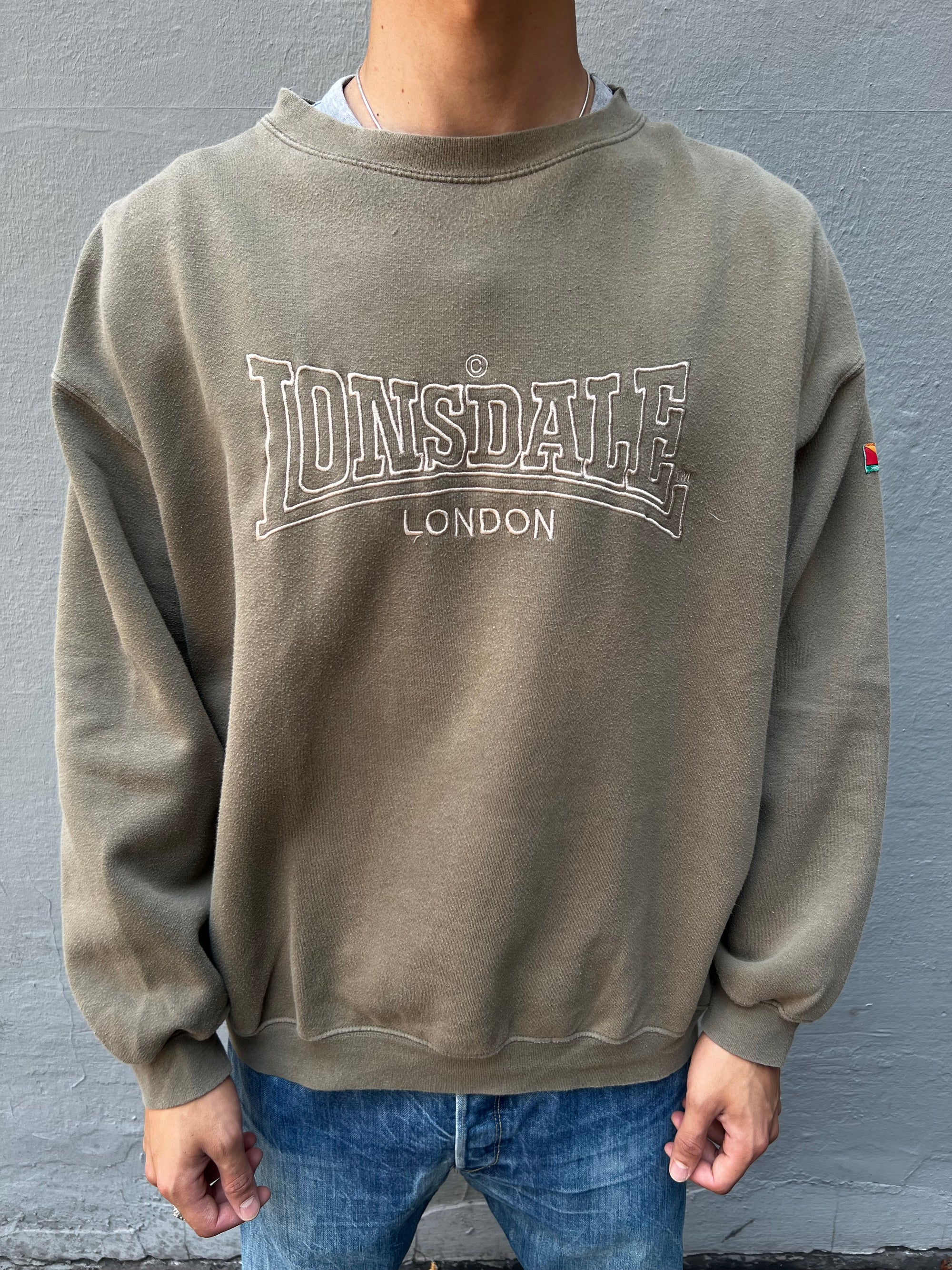 Vintage Khaki Lonsdale Logo Sweater L/XL