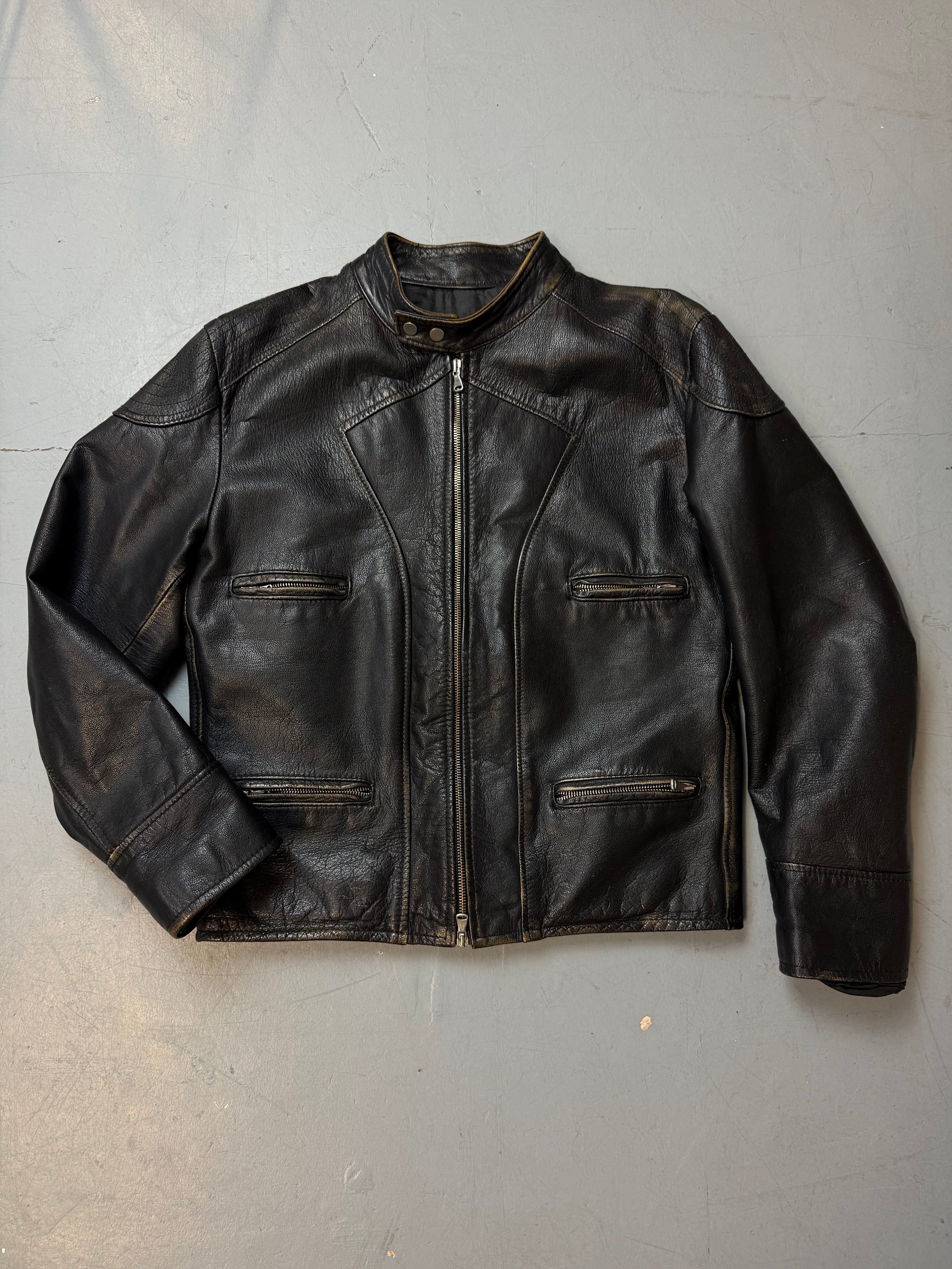Vintage Sonny Bono Italian Leather Jacket  mit Silver Details für Herren. Y2K Second Hand 2000s Fashion