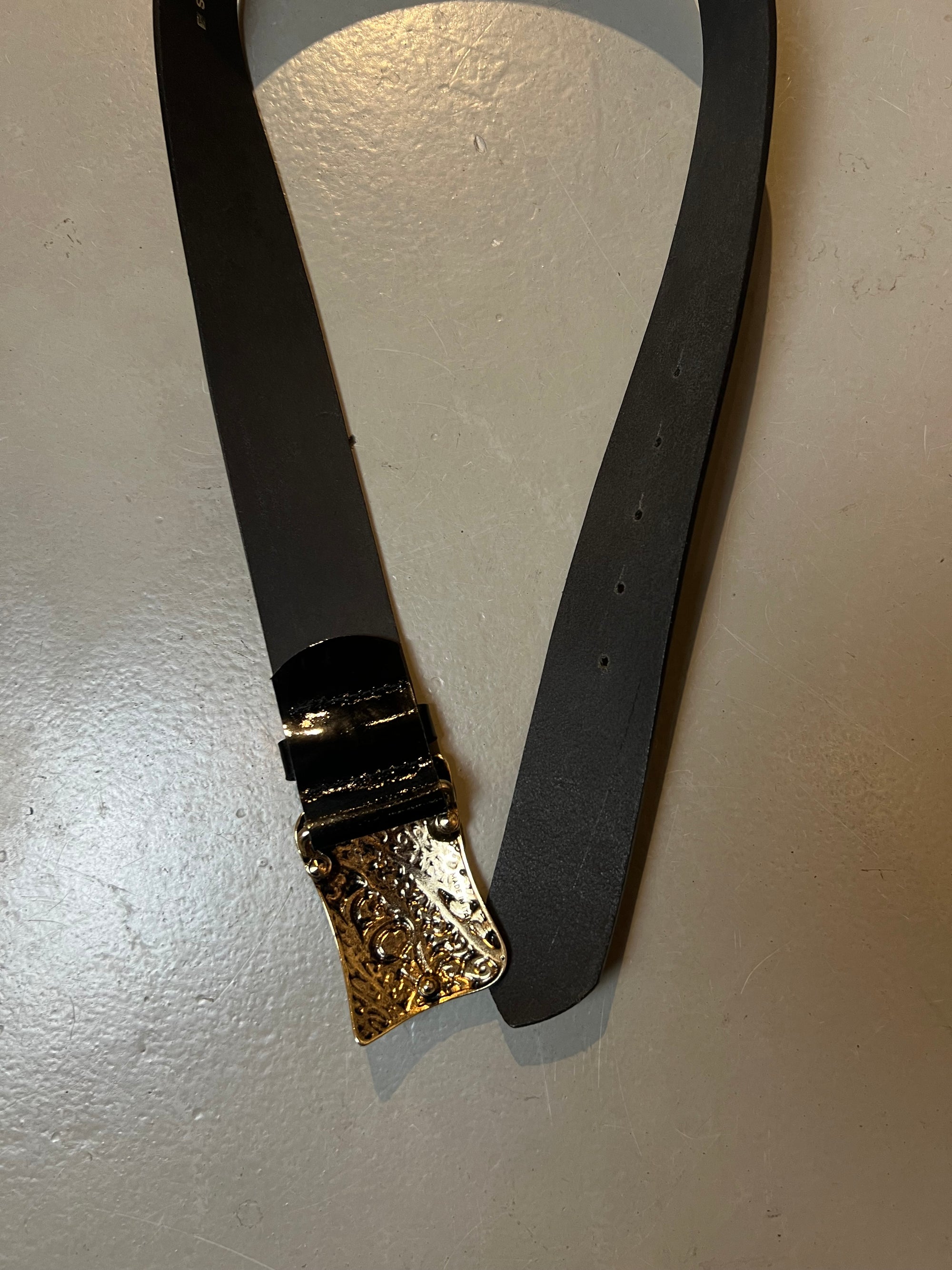 Vintage Black Miss Sixty Shiny Belt Whith Big Gold Buckle