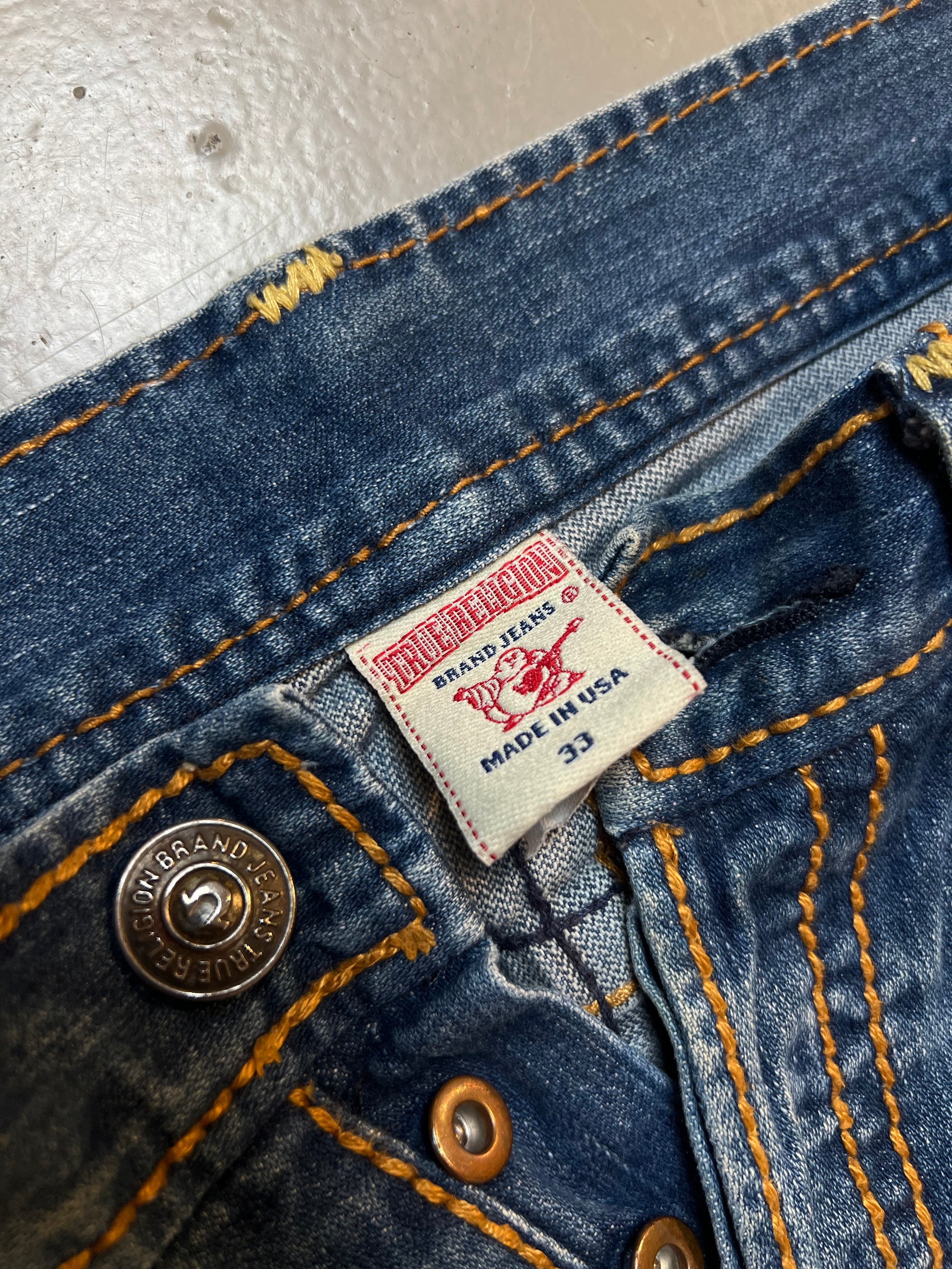 Vintage Dark Blue True Religion with Orange Stitching XL