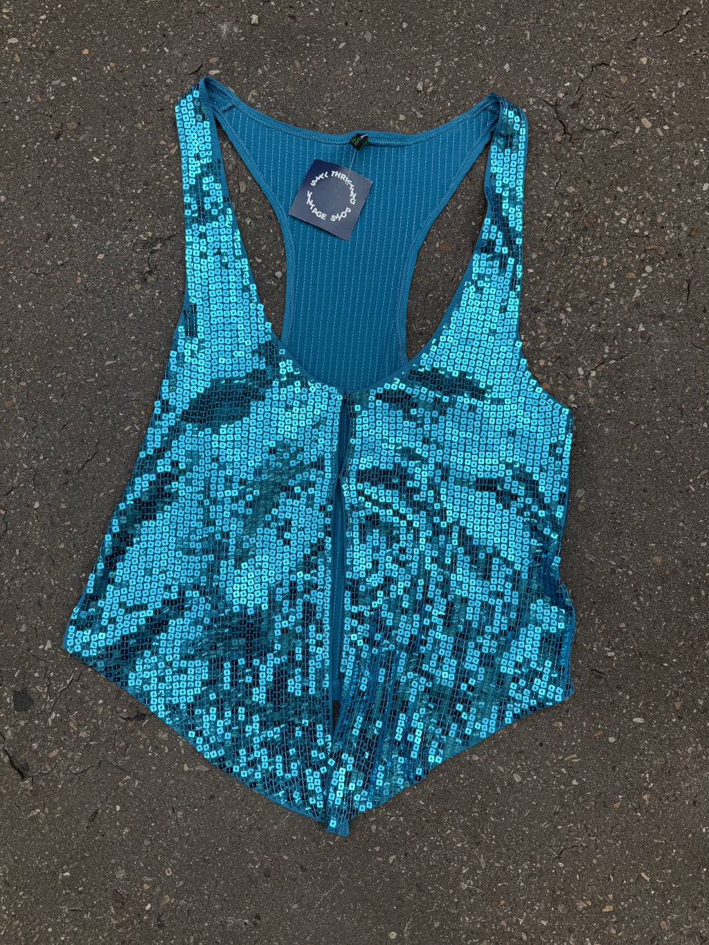 Vintage Y2K Blue Party Glitter Top M