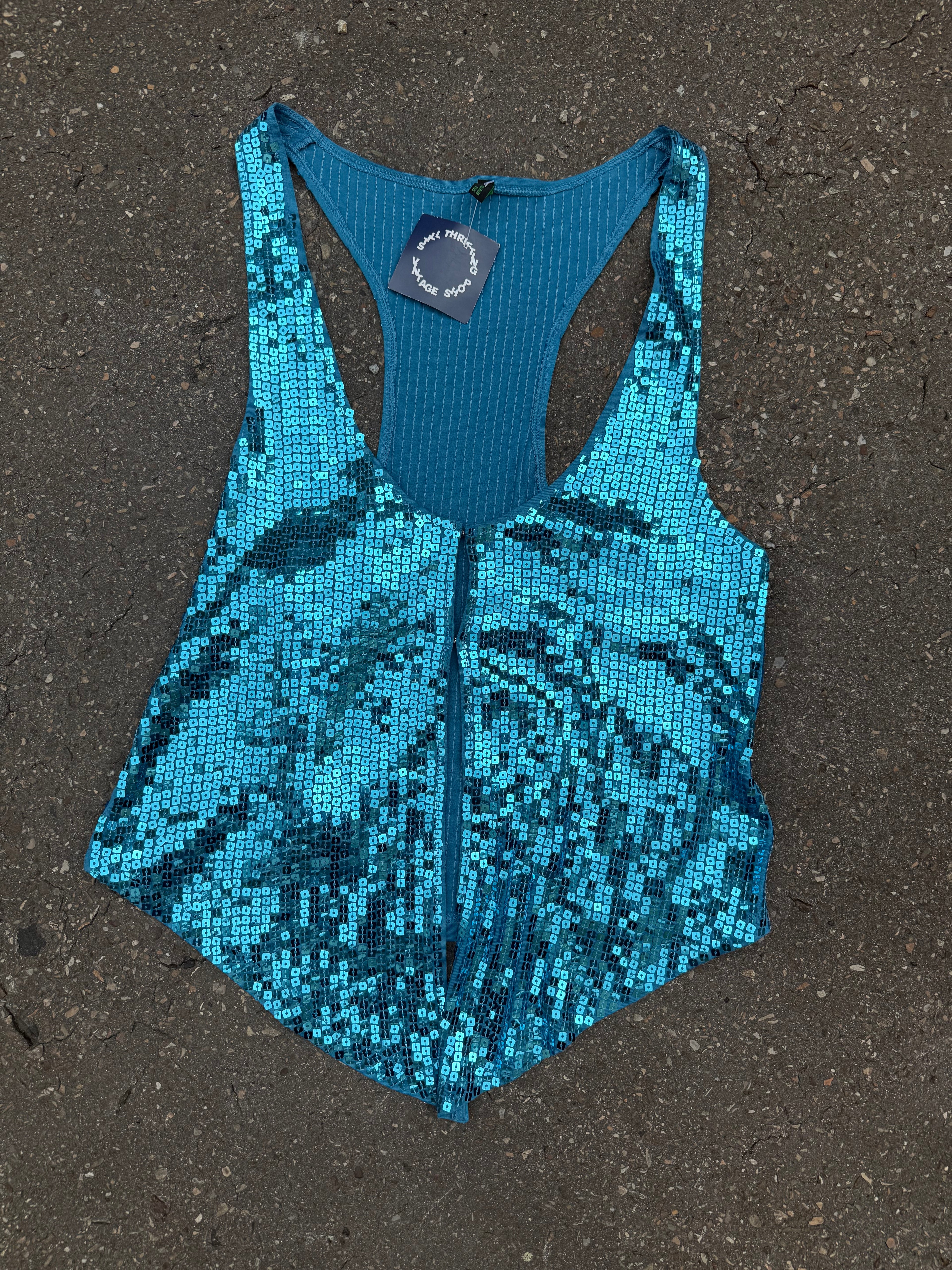 Vintage Y2K Blue Party Glitter Top M
