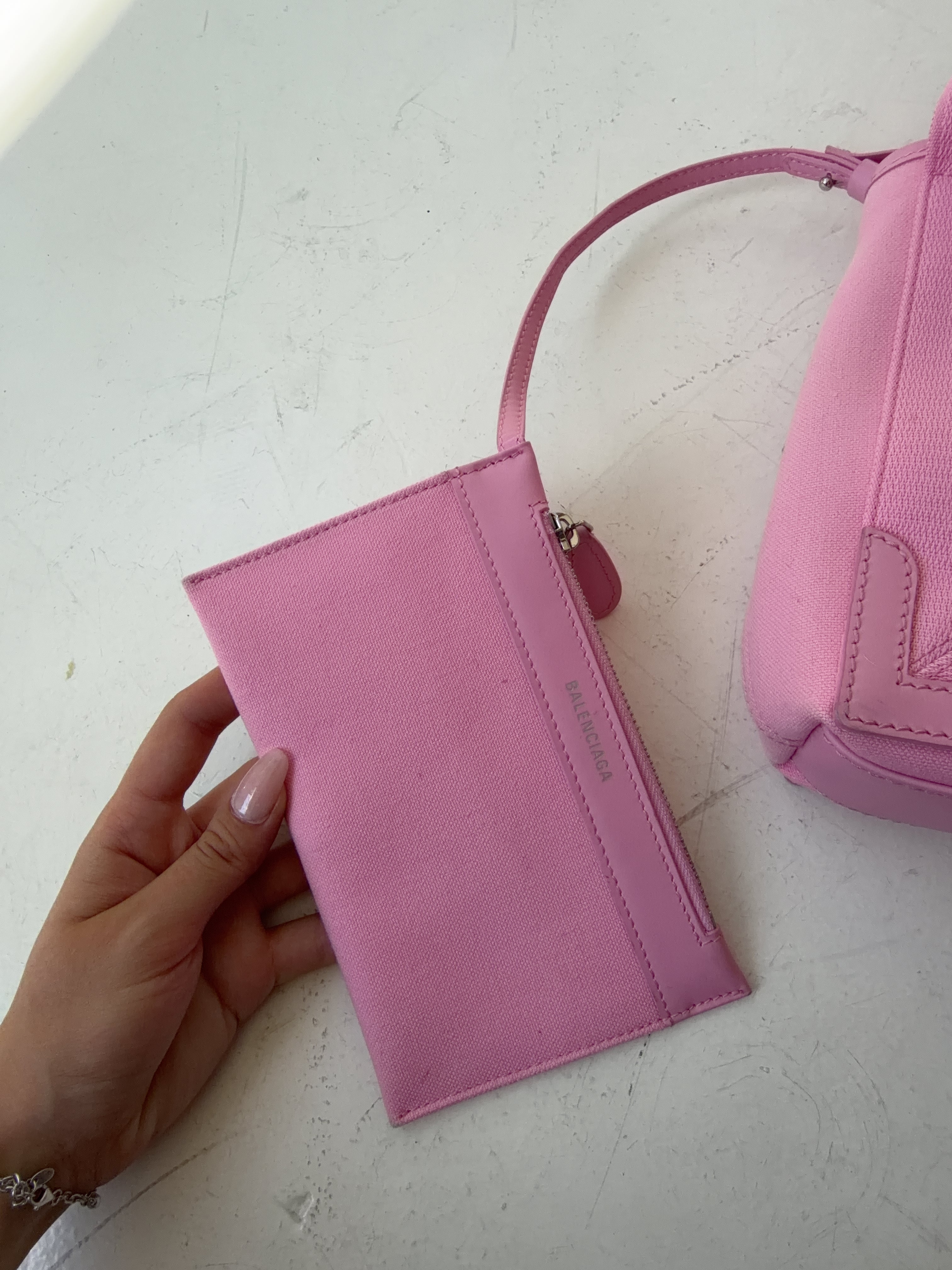 Vintage Balenciaga Pink Navy Cabas XS Canvas Tote Bag (Onesize)